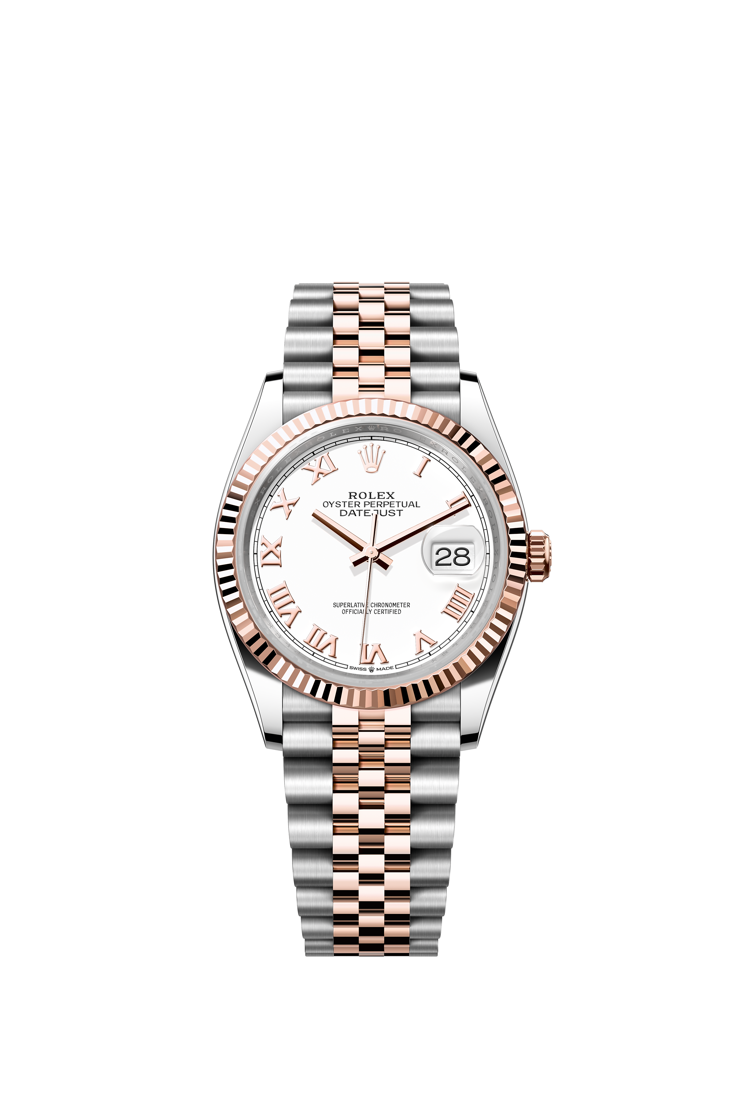 Rolex 126231 Datejust 36 Everose Rolesor White Roman Dial
