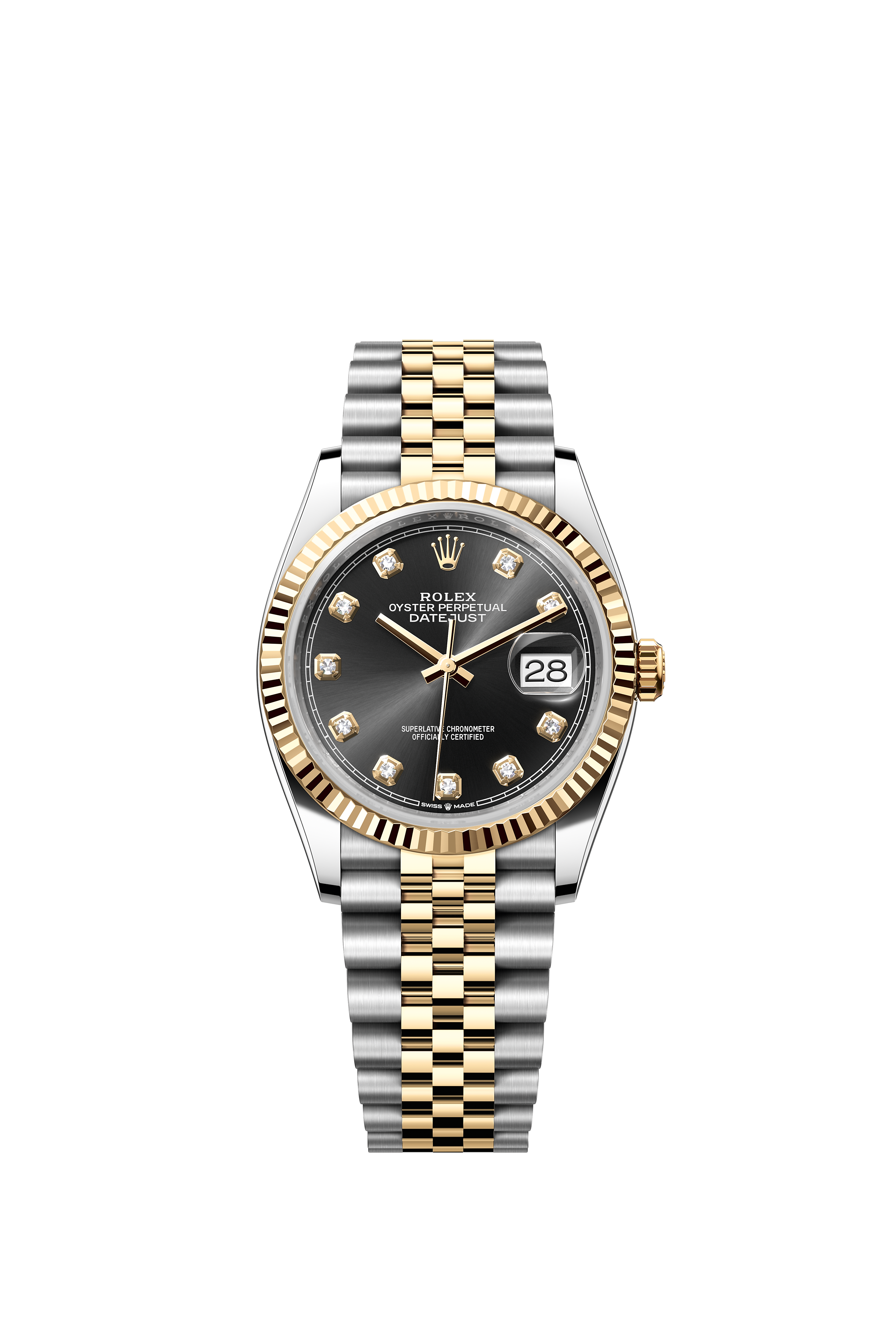 Rolex 126233 Datejust 36 Yellow Rolesor Bright Black Diamond Dial Jubilee Bracelet