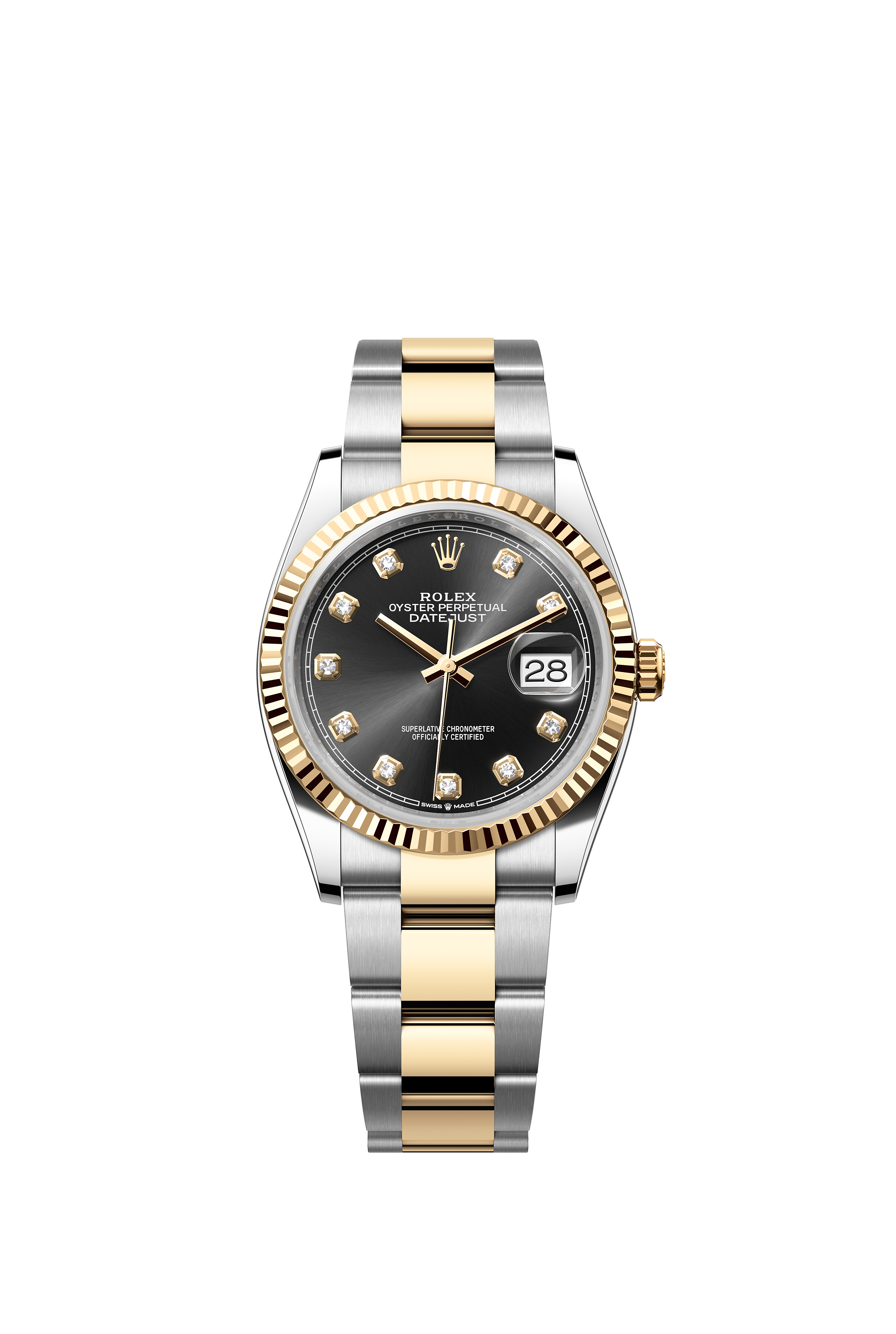 Rolex 126233 Datejust 36 Yellow Rolesor Bright Black Diamond Dial Oyster Bracelet