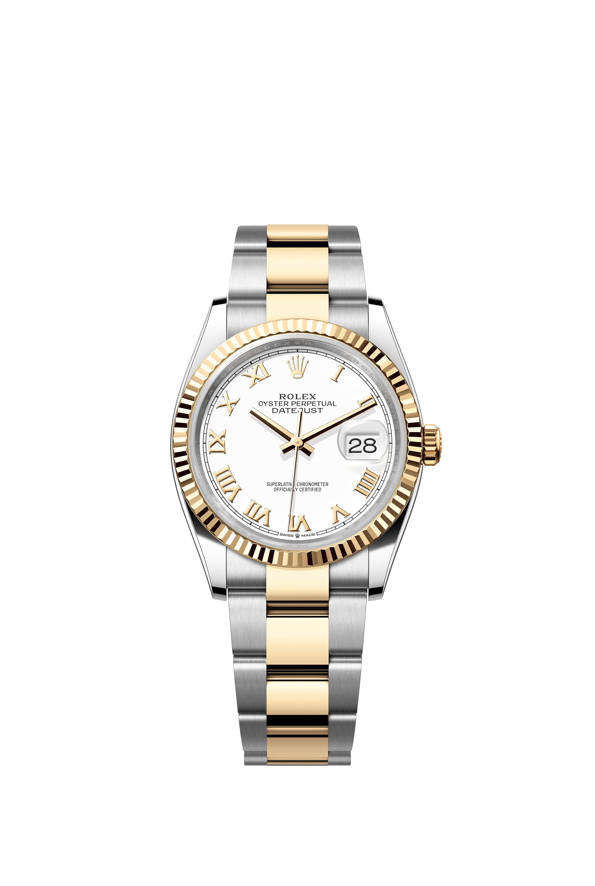 Rolex 126233 Datejust 36 Yellow Rolesor White Roman Dial Oyster Bracelet