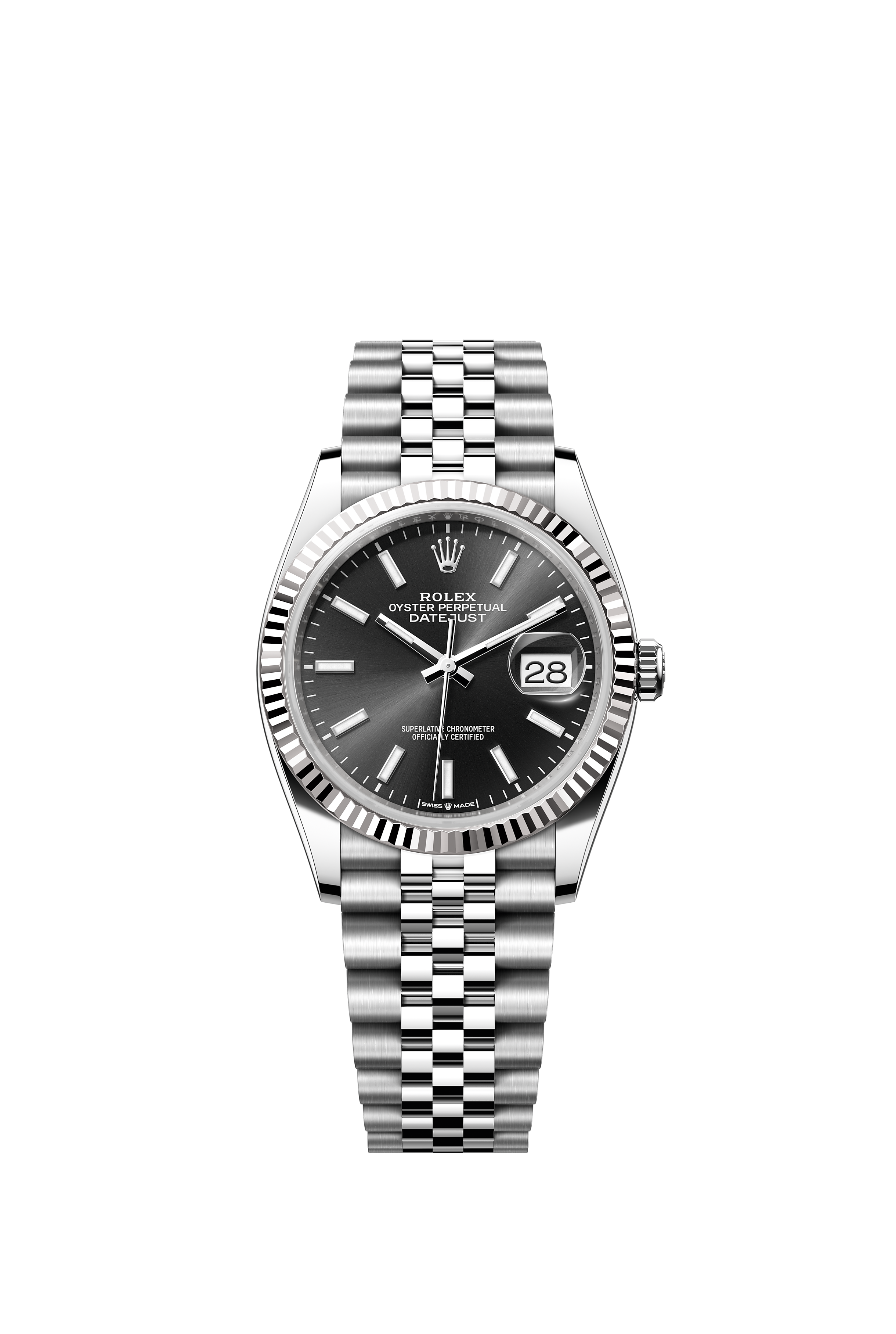 Rolex 126234 Datejust 36 White Rolesor Bright Black Dial Jubilee Bracelet