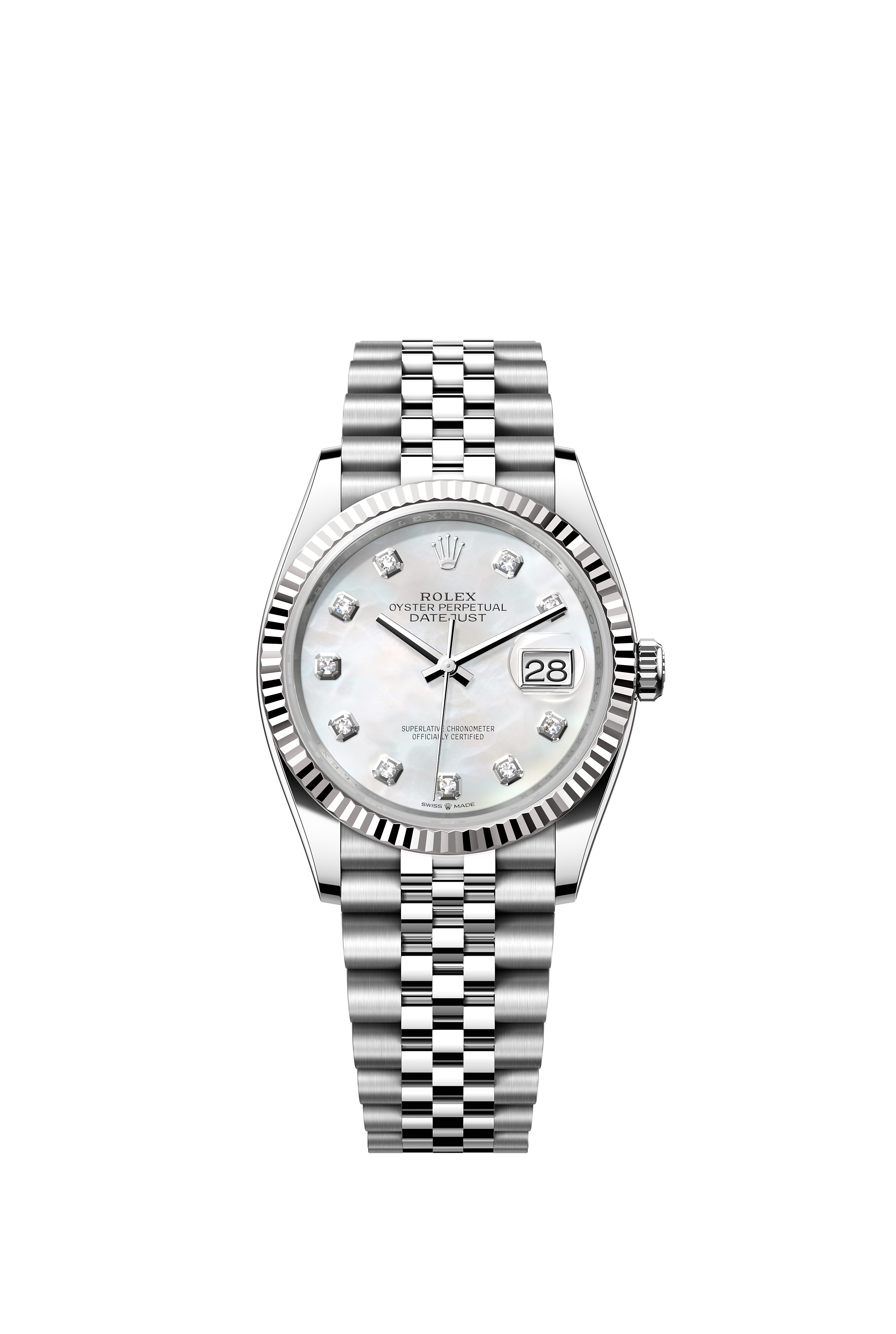 Rolex 126234 Datejust 36 White Rolesor Mother-of-Pearl Diamond Dial Jubilee Bracelet