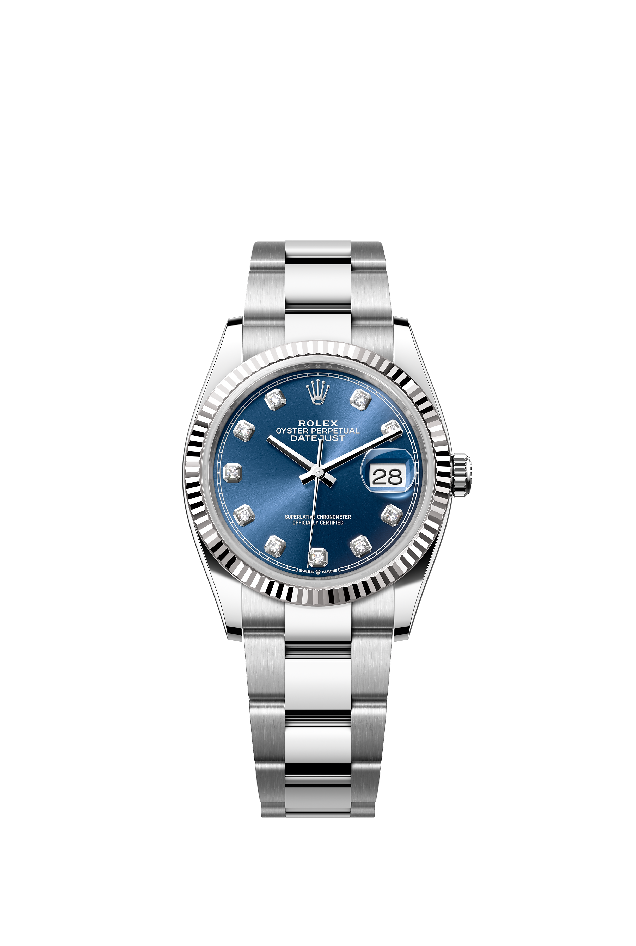 Rolex 126234 Datejust 36 White Rolesor Bright Blue Diamond Dial Oyster Bracelet