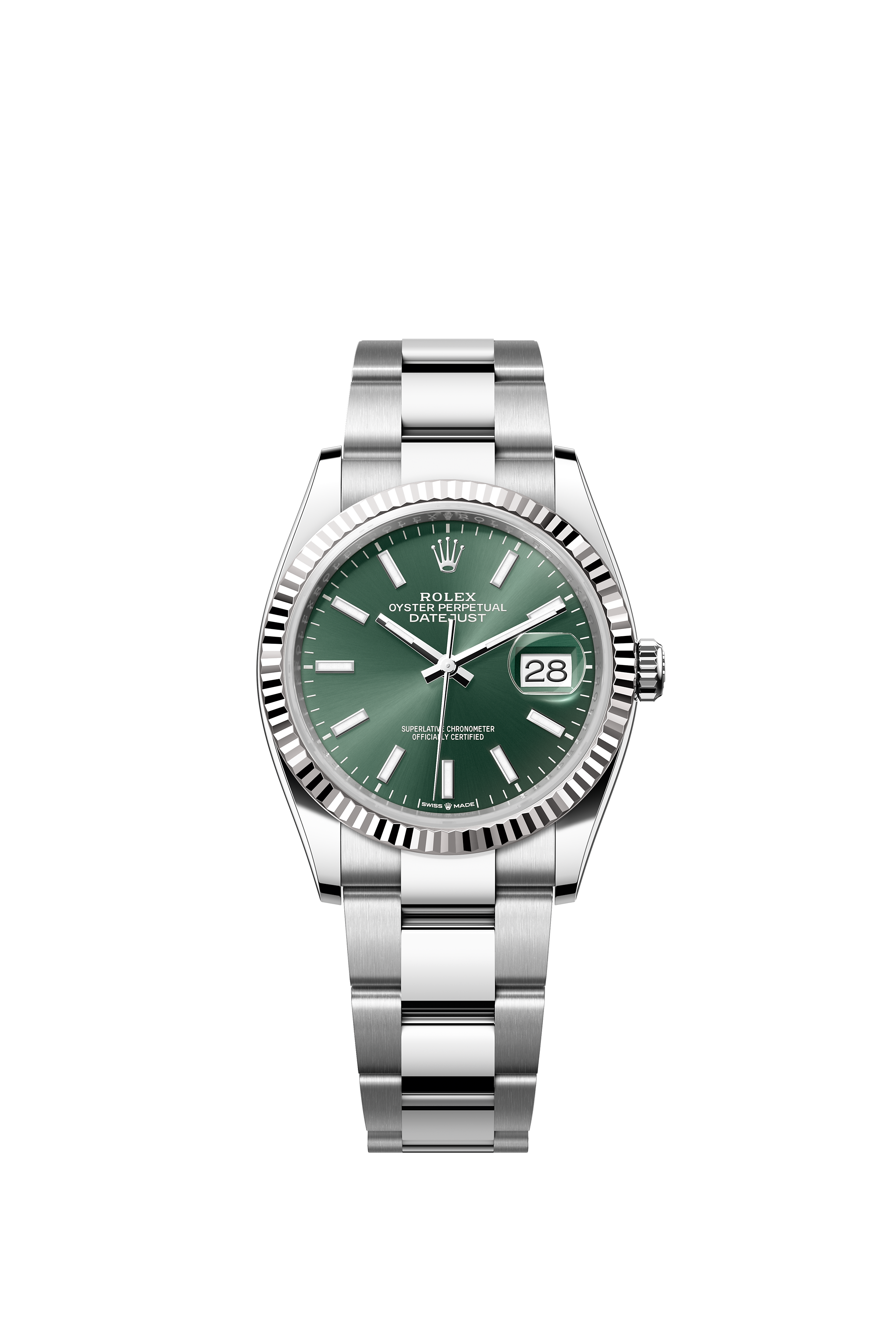 Rolex 126234 Datejust 36 White Rolesor Mint Green Dial Oyster Bracelet
