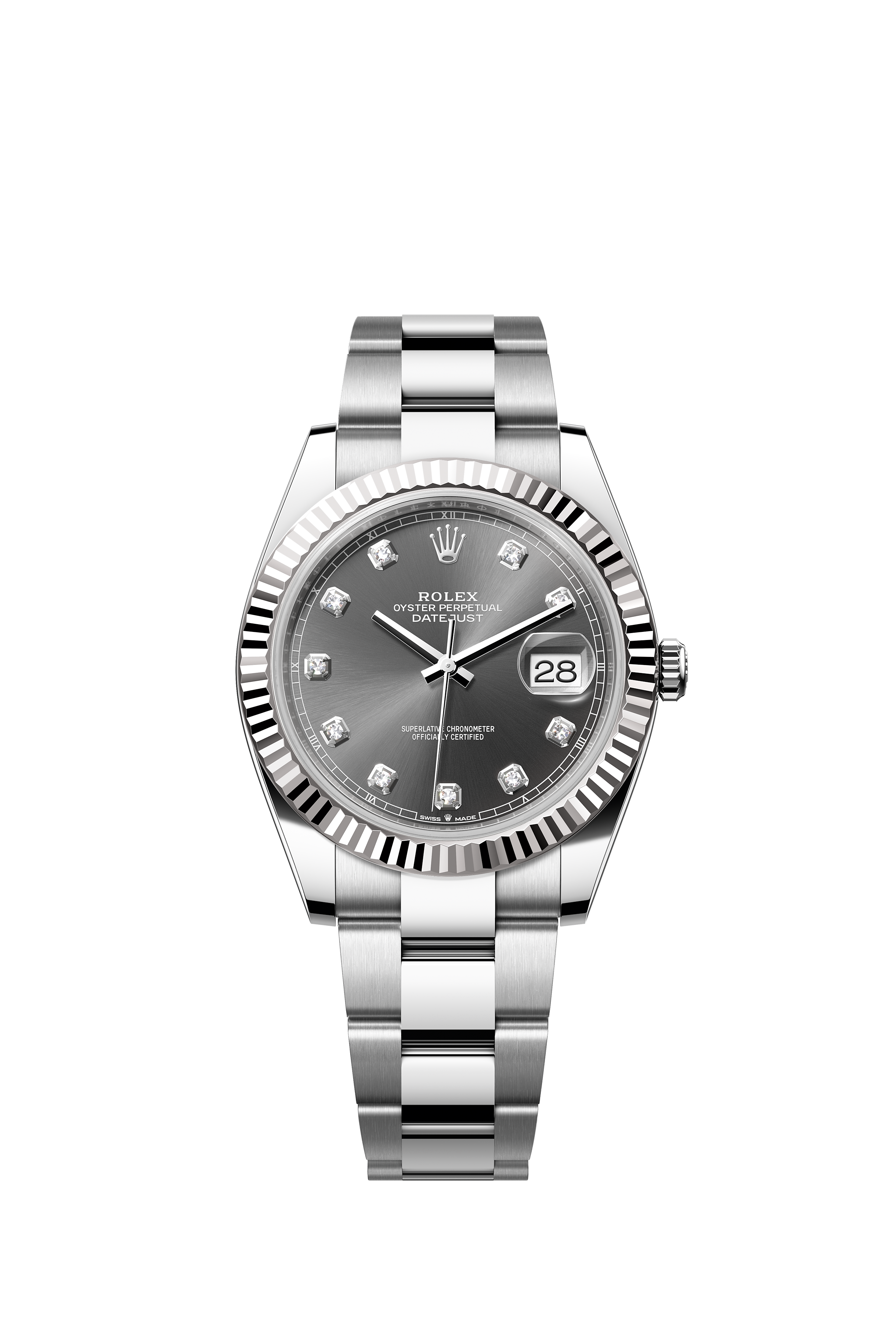 Rolex 126334 Datejust 41 White Rolesor Slate Diamond Dial Oyster Bracelet