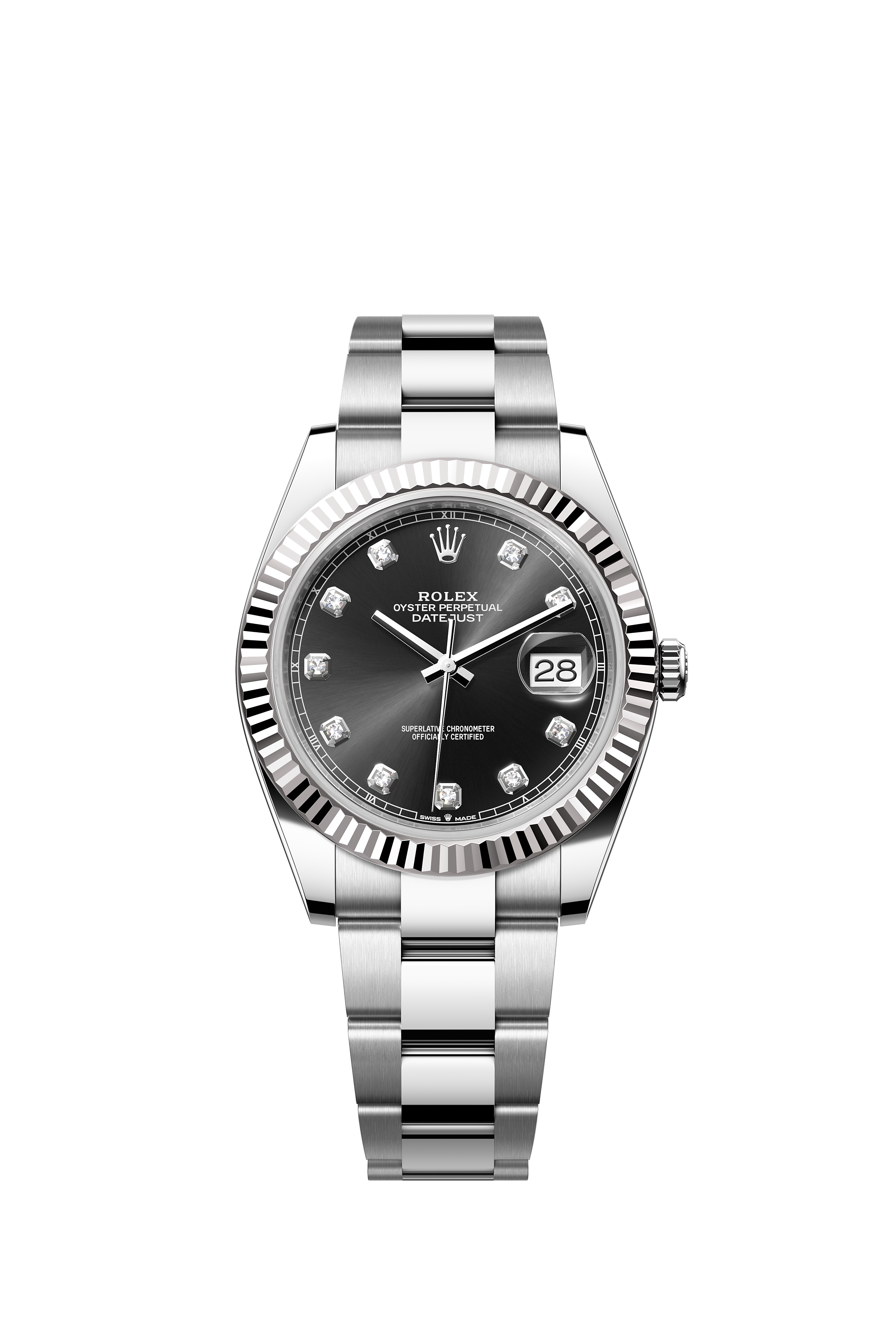Rolex 126334 Datejust 41 White Rolesor Bright Black Diamond Dial Oyster Bracelet