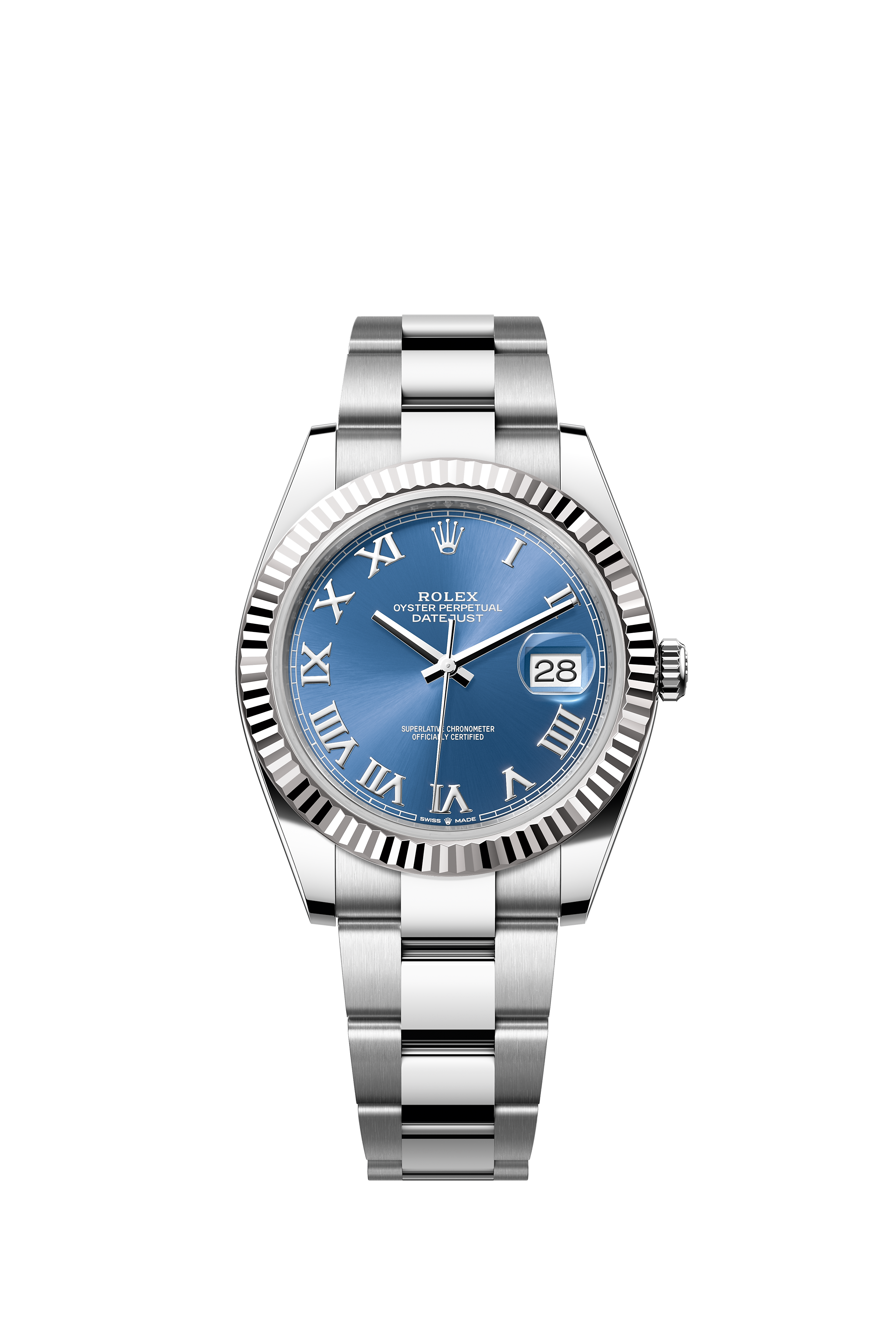 Rolex 126334 Datejust 41 White Rolesor Bright Blue Roman Dial Oyster Bracelet