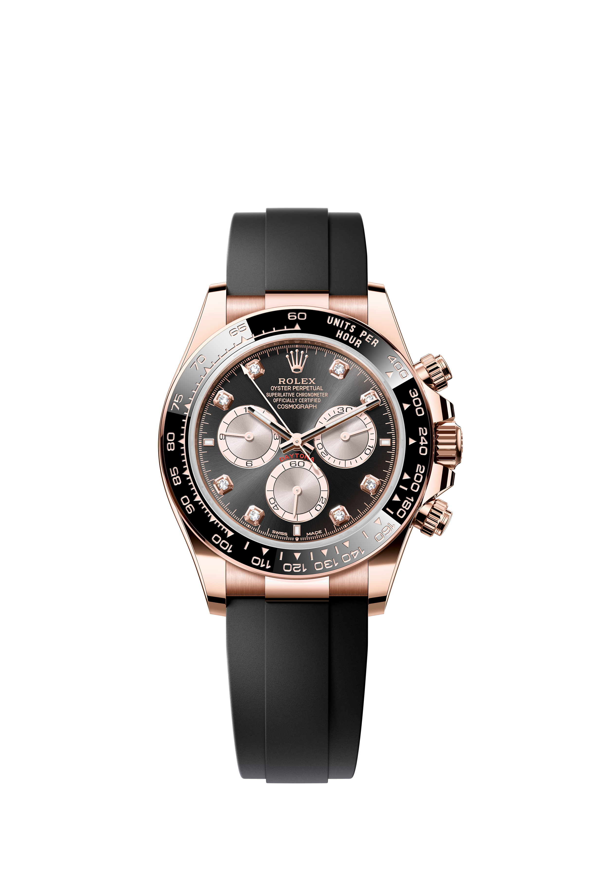 Rolex 126515LN Cosmograph Daytona Everose Gold Bright Black and Sundust Diamond Dial Oysterflex