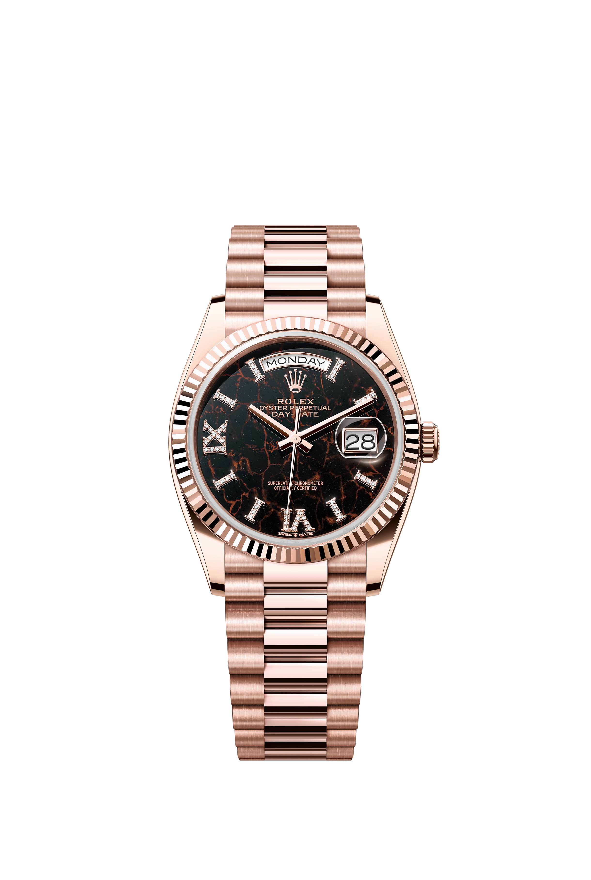 Rolex 128235 Day-Date 36 Everose Gold Eisenkiesel Diamond Dial