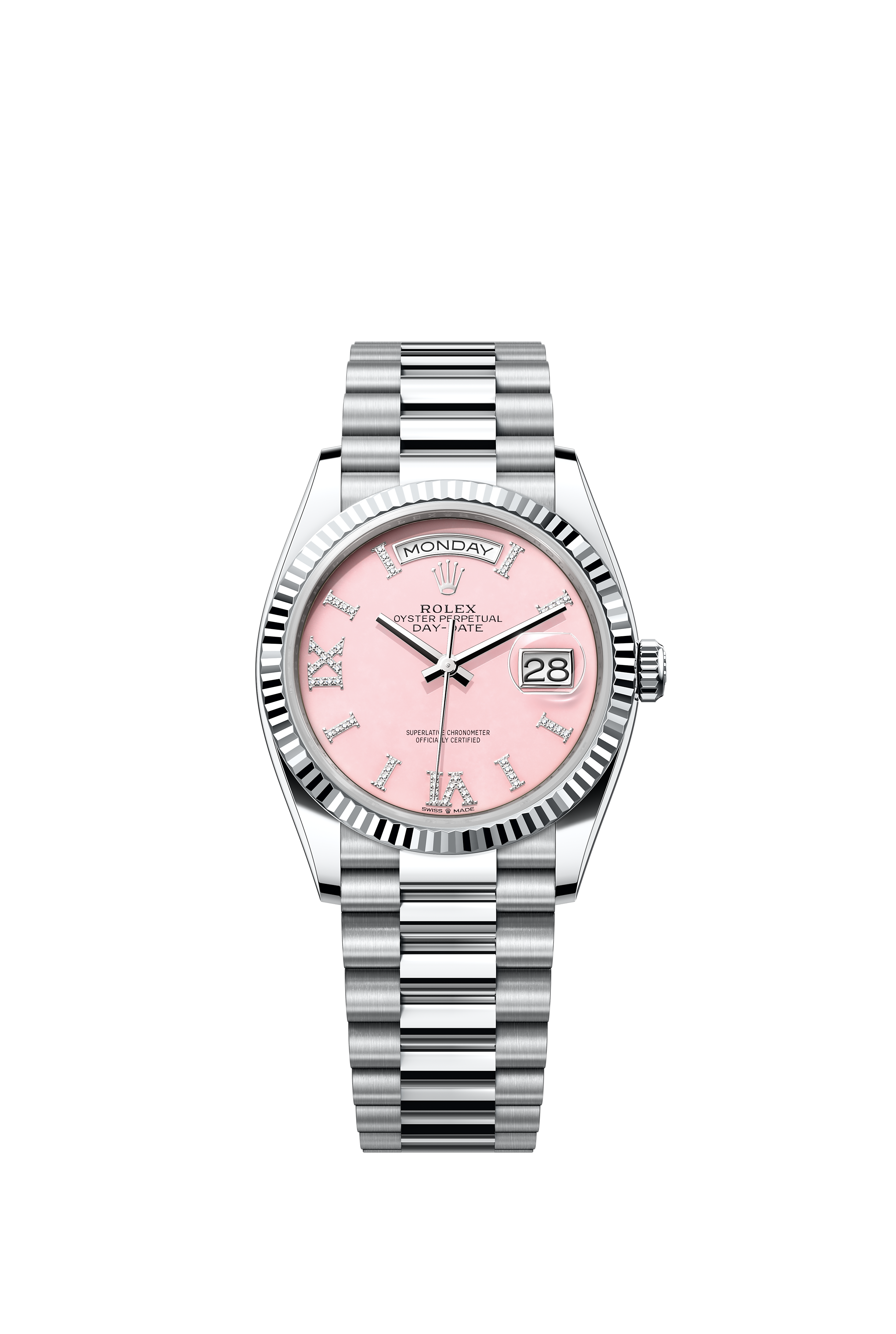 Rolex 128236 Day-Date 36 Platinum Pink Opal Diamond Dial