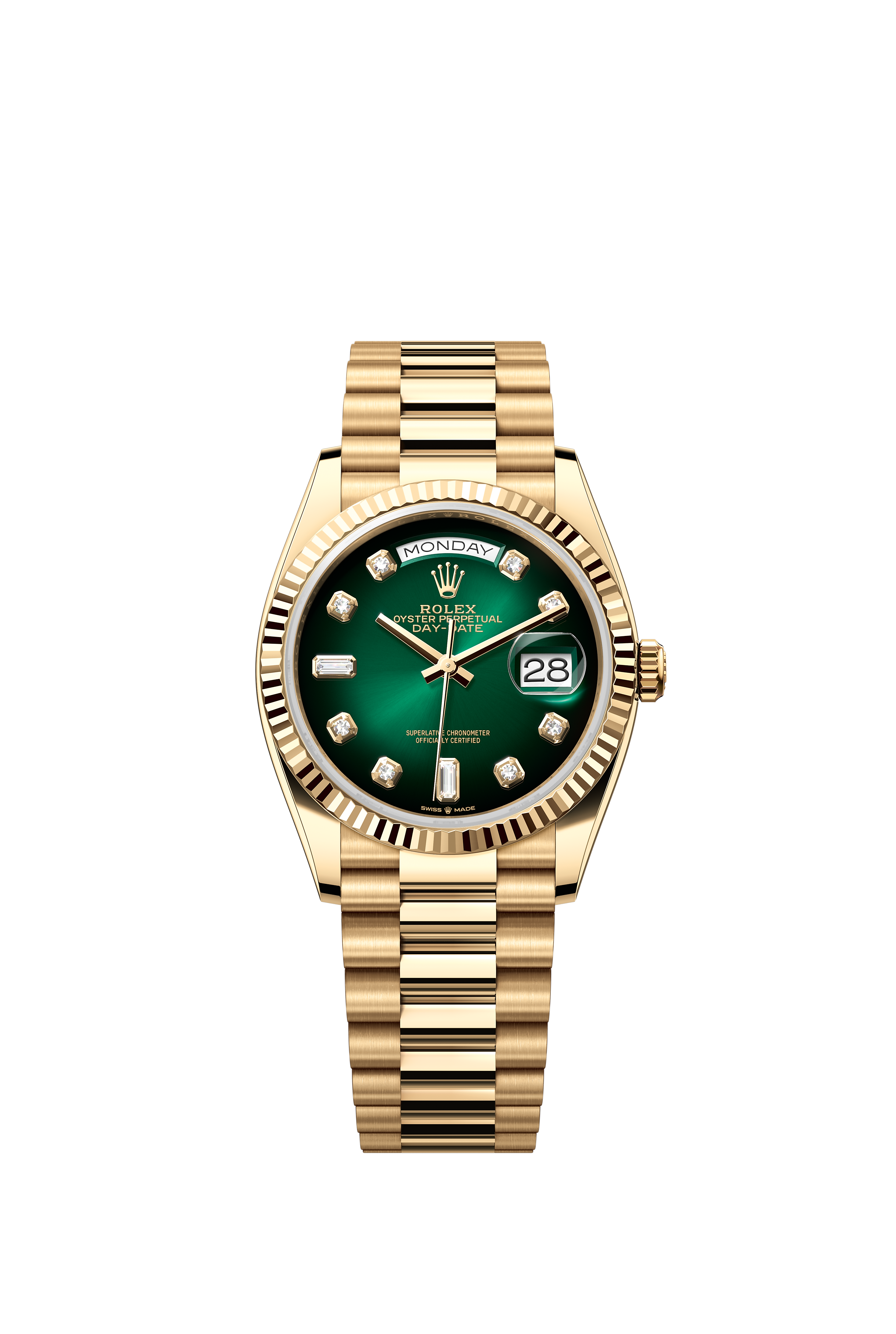 Rolex 128238 Day-Date 36 Yellow Gold Green Ombré Diamond Dial