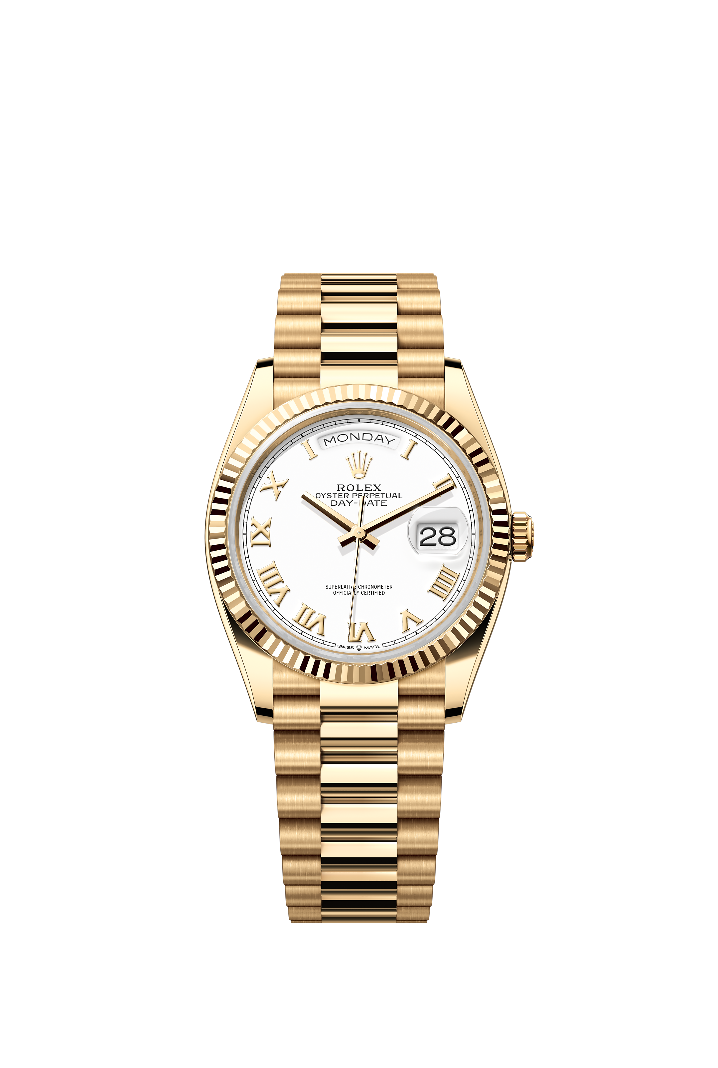 Rolex 128238 Day-Date 36 Yellow Gold White Roman Dial