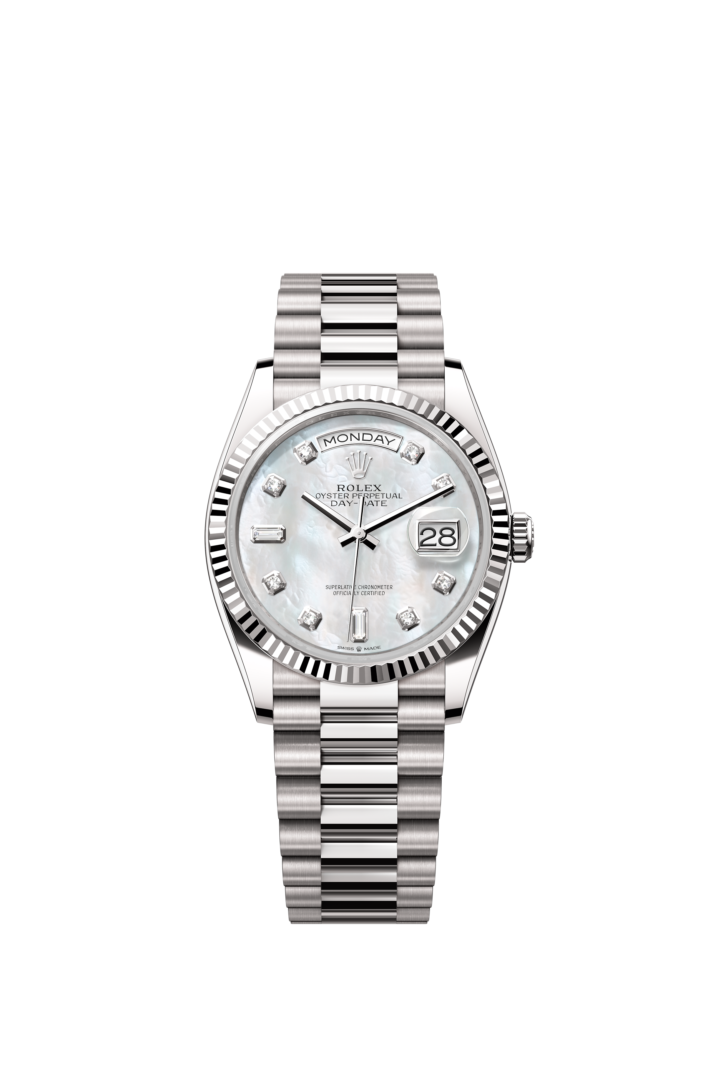 Rolex 128239 Day-Date 36 White Gold Mother-of-Pearl Diamond Dial