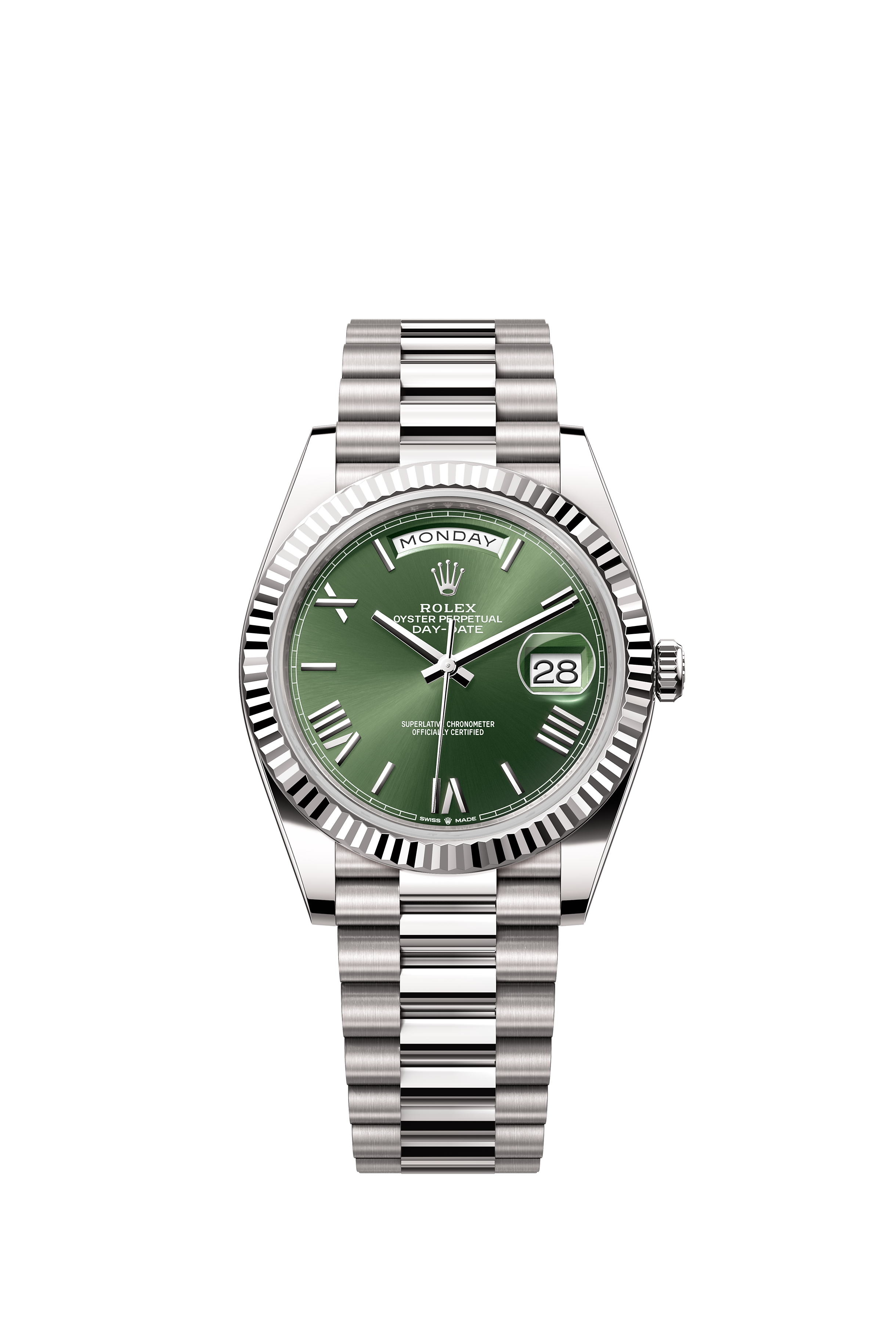 Rolex 228239 Day-Date 40 White Gold Olive Green Roman Dial