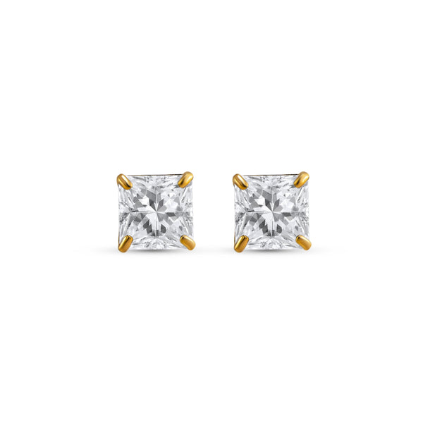 PRINCESS CUBIC ZIRCONIA 10k YELLOW GOLD SOLITAIRE STUD EARRINGS