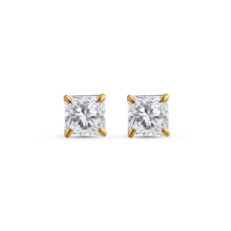 PRINCESS CUBIC ZIRCONIA 10k YELLOW GOLD SOLITAIRE STUD EARRINGS