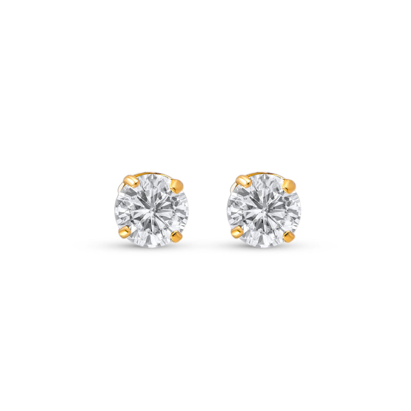 ROUND CUBIC ZIRCONIA 10k YELLOW GOLD SOLITAIRE STUD EARRINGS