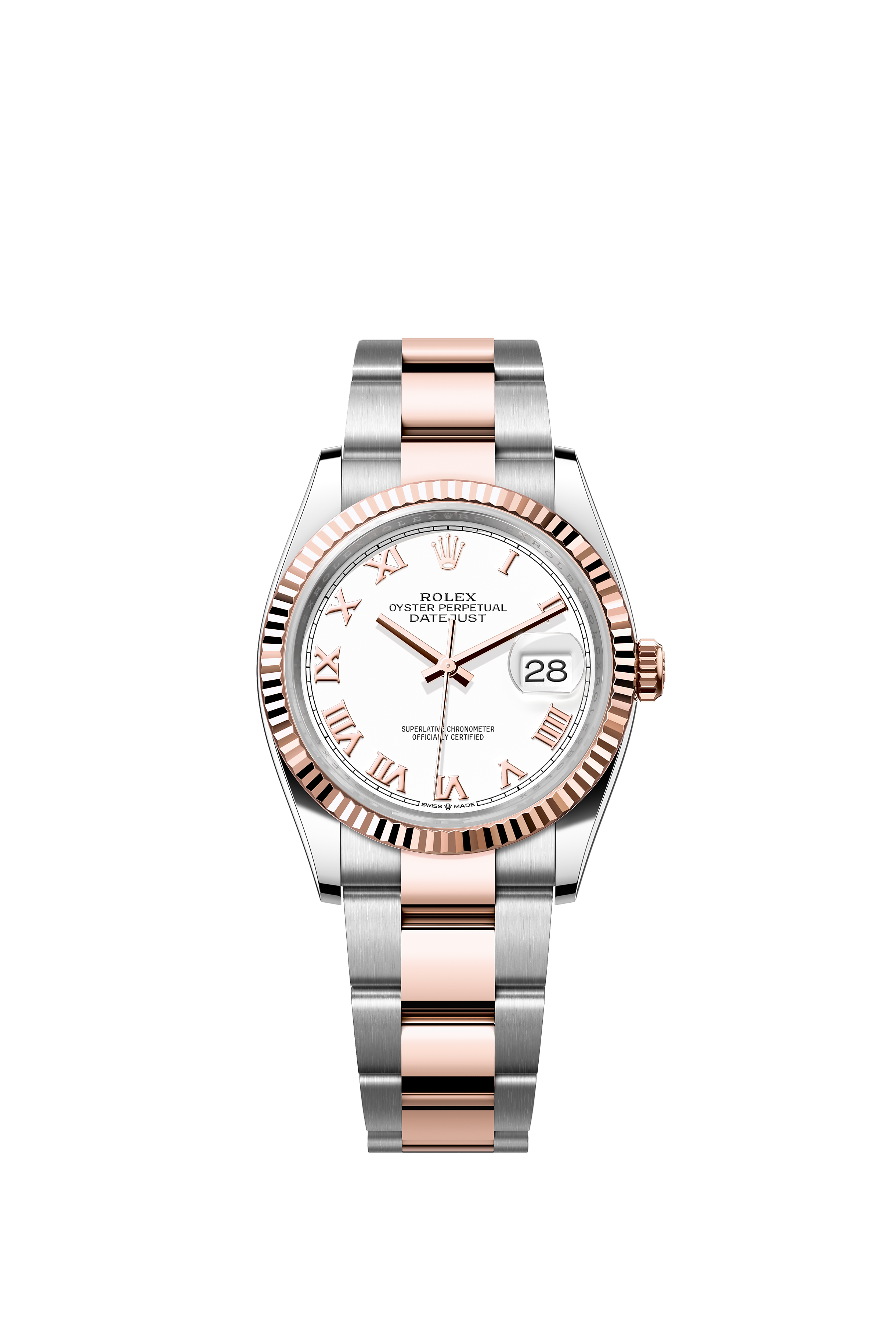 Rolex 126231 Datejust 36 Everose Rolesor White Roman Dial Oyster Bracelet