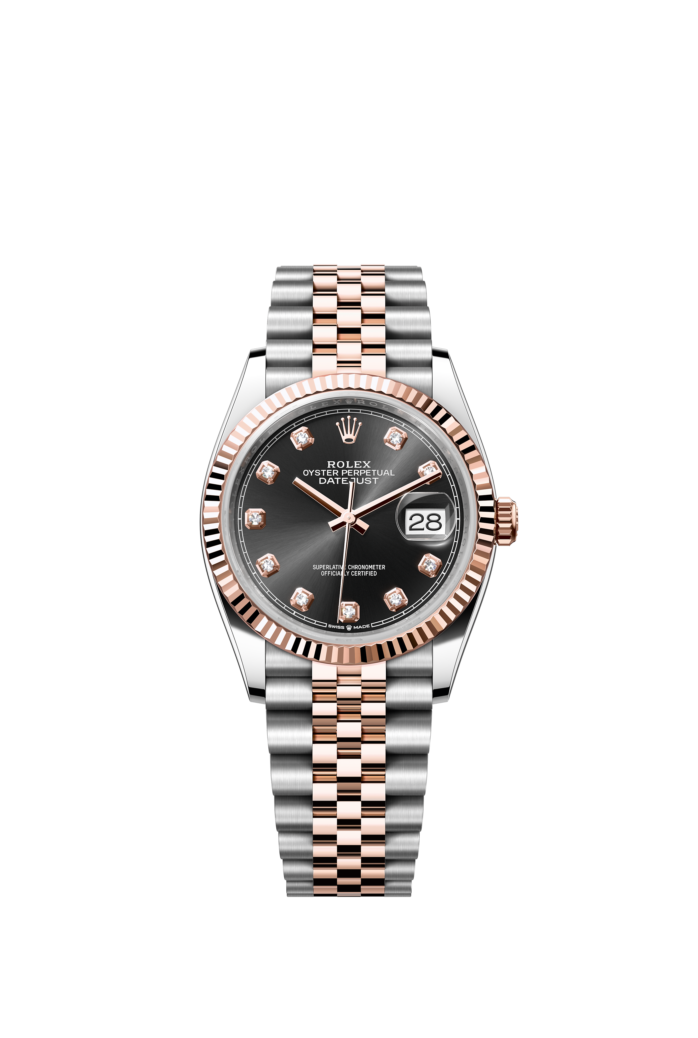 Rolex 126231 Datejust 36 Everose Rolesor Bright Black Diamond Dial