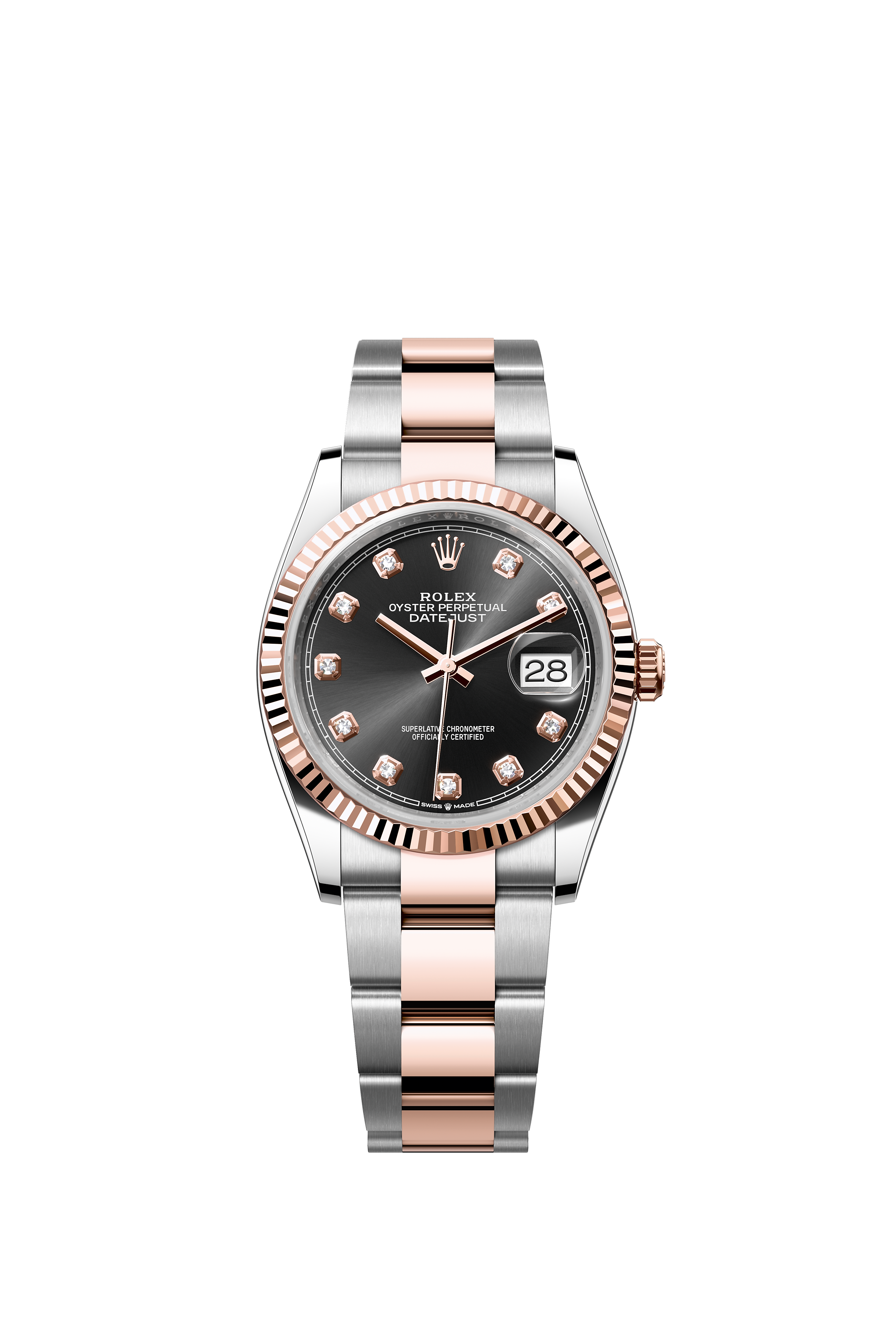 Rolex 126231 Datejust 36 Everose Rolesor Bright Black Diamond Dial Oyster Bracelet