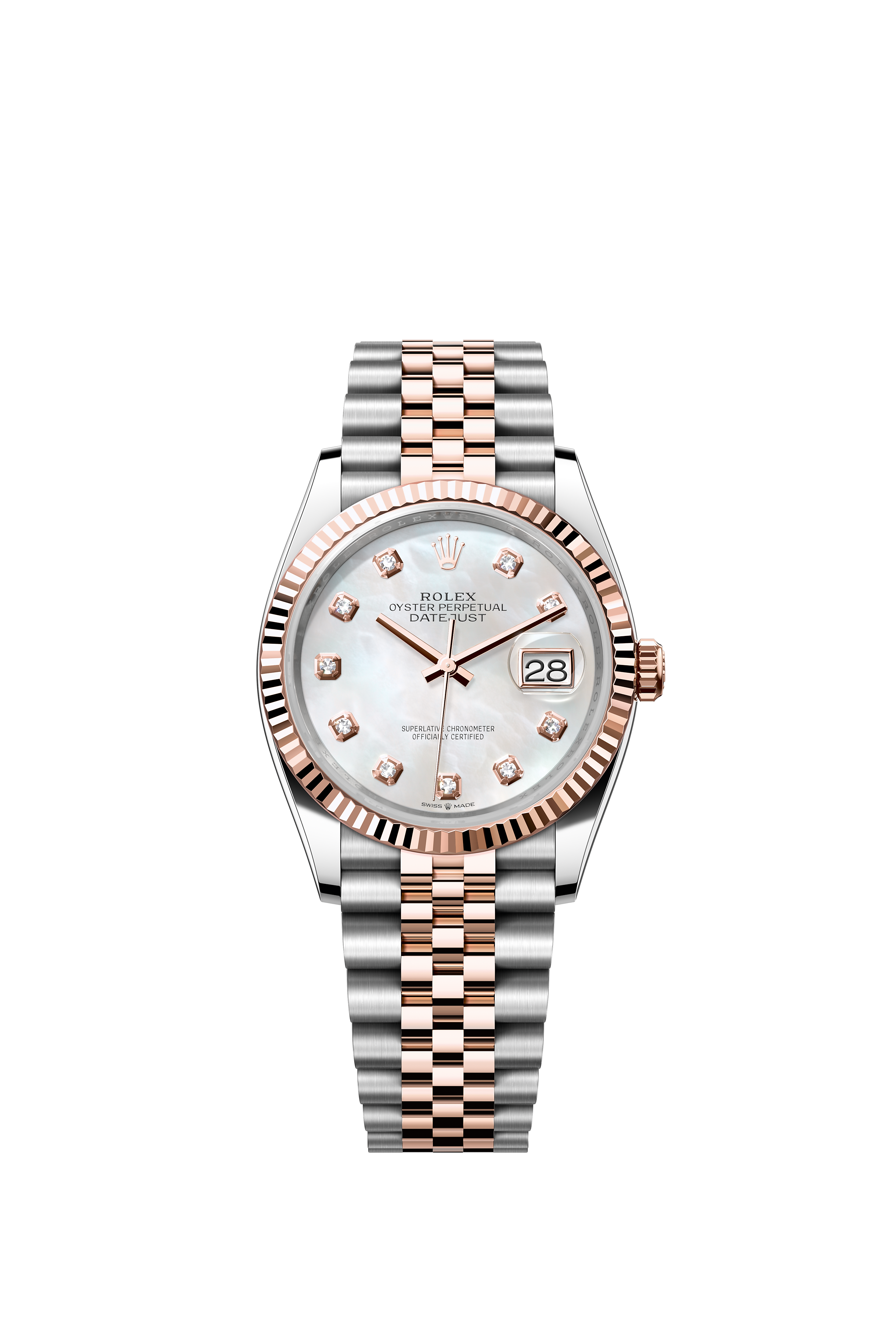 Rolex 126231 Datejust 36 Everose Rolesor White Mother-of-Pearl Diamond Dial