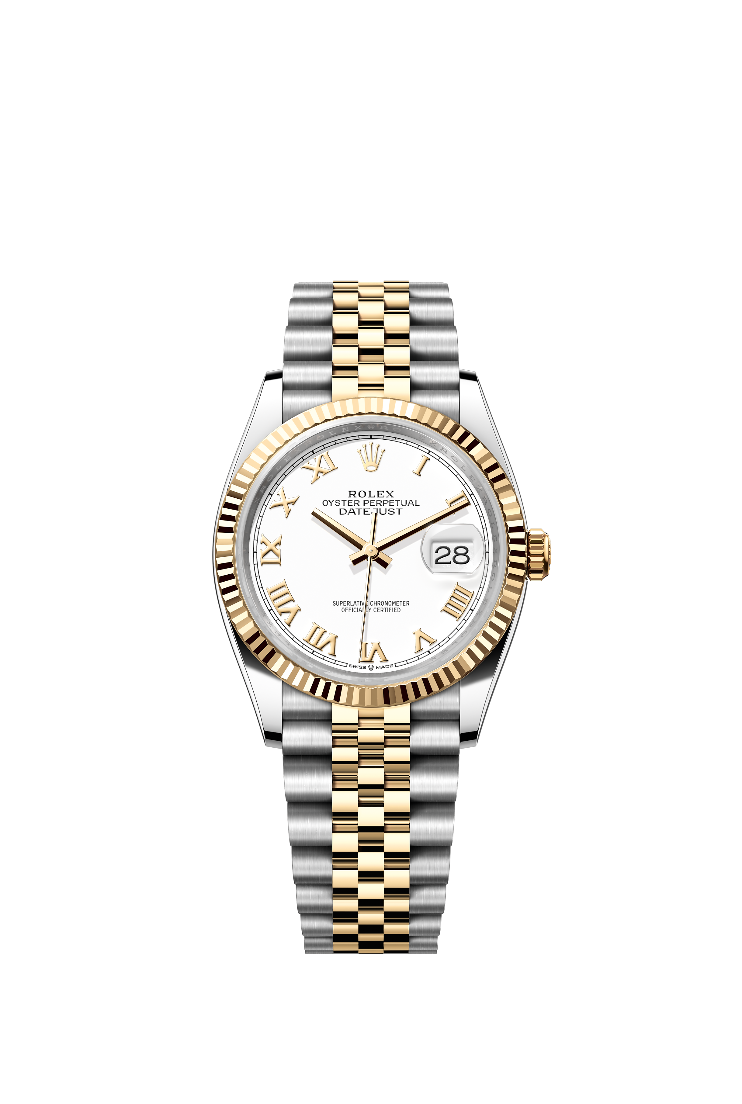 Rolex 126233 Datejust 36 Yellow Rolesor White Roman Dial Jubilee Bracelet