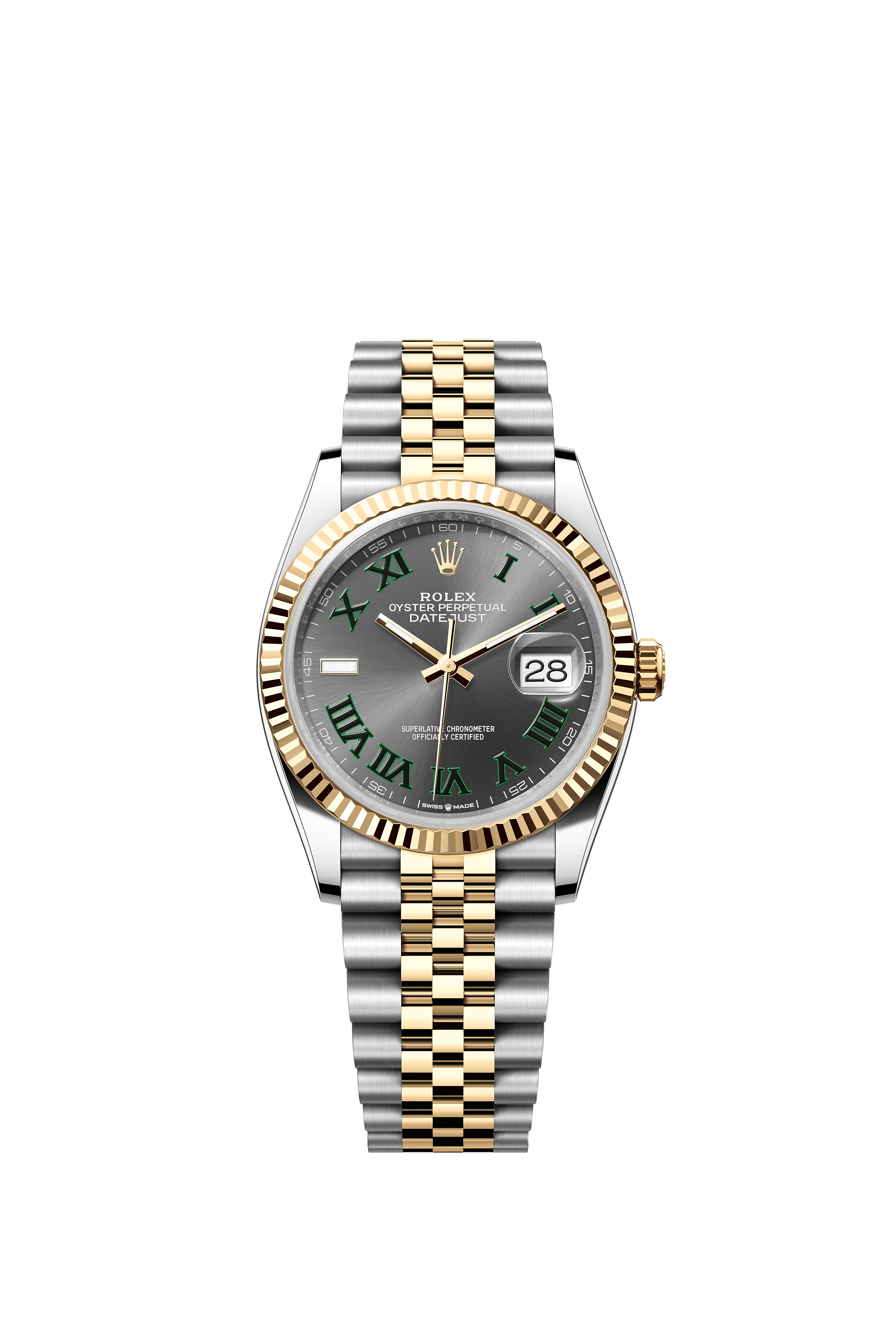 Rolex 126233 Datejust 36 Yellow Rolesor Wimbledon Dial Jubilee Bracelet