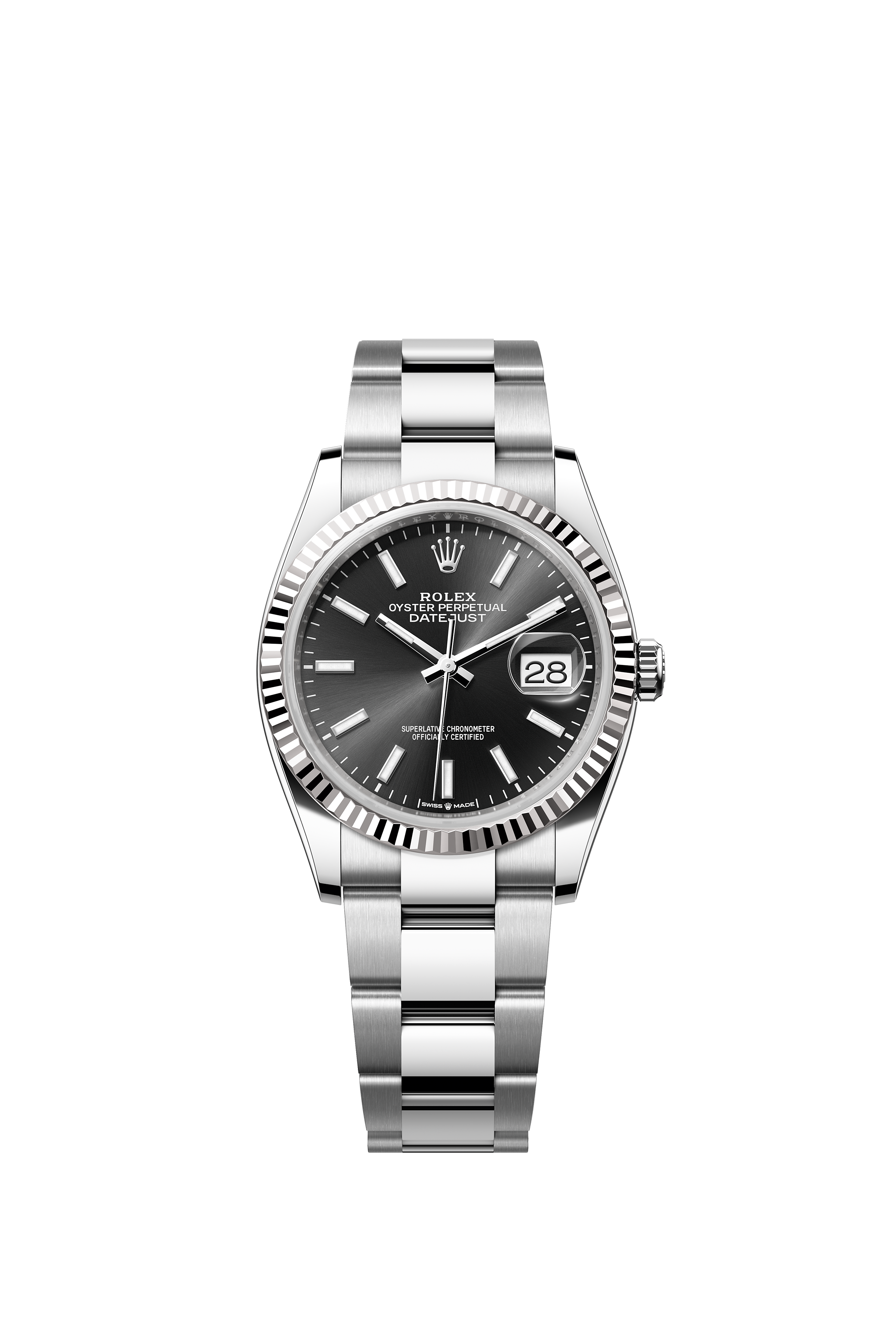 Rolex 126234 Datejust 36 White Rolesor Black Dial Oyster Bracelet