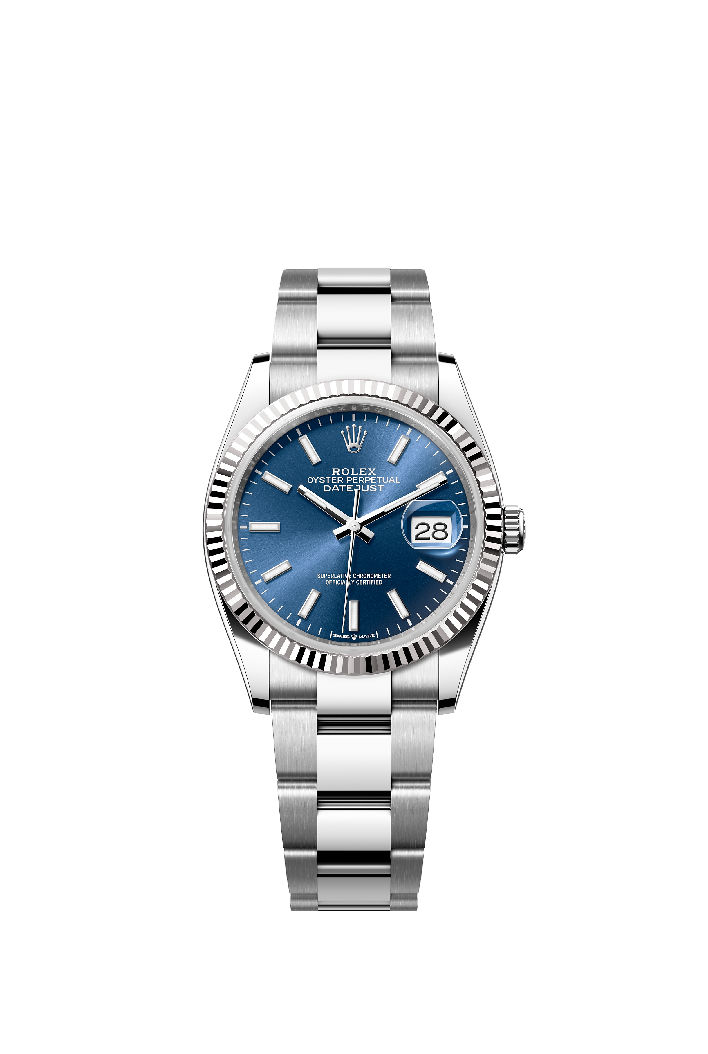 Rolex 126234 Datejust 36 White Rolesor Bright Blue Dial Oyster Bracelet
