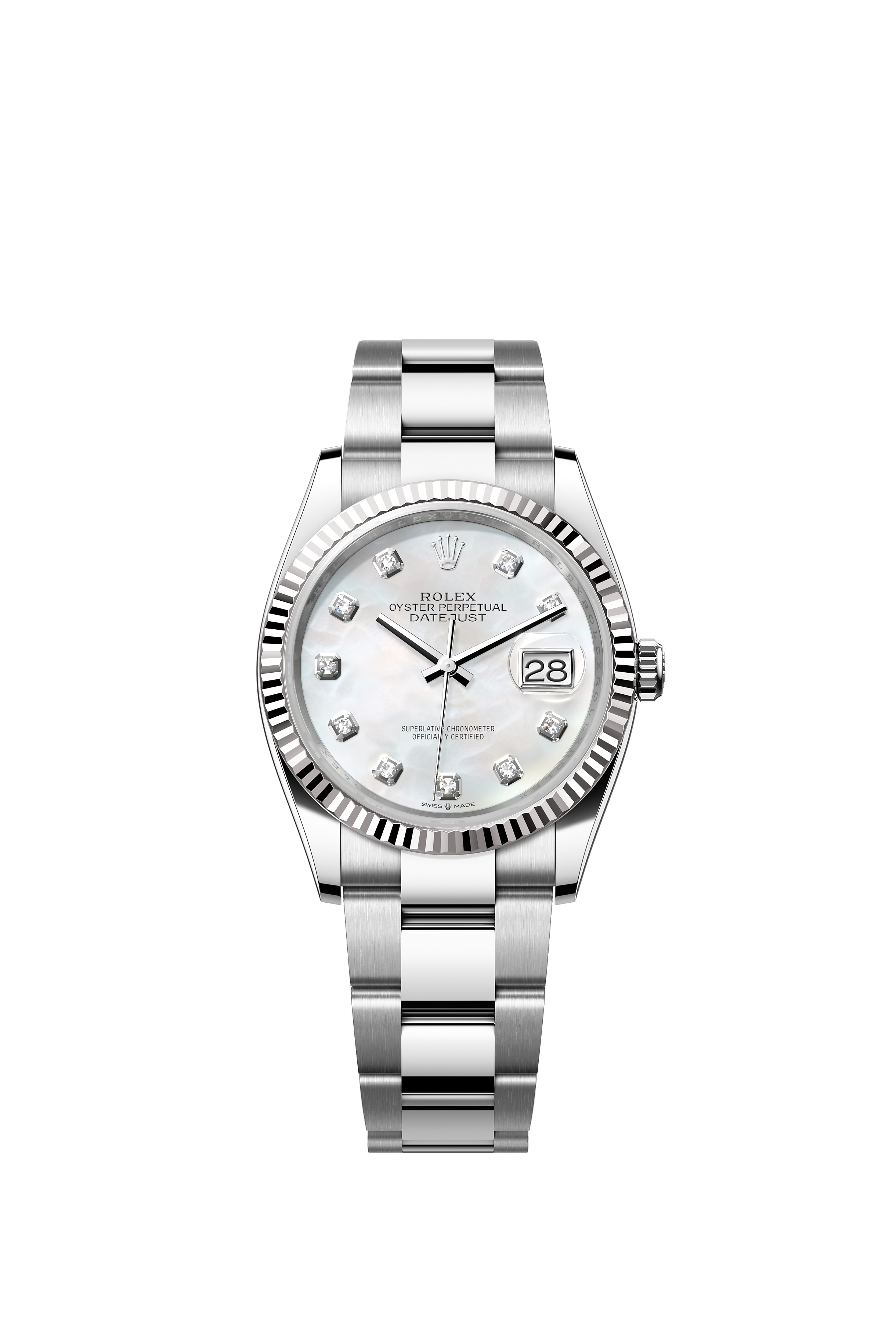 Rolex 126234 Datejust 36 White Rolesor Mother-of-Pearl Diamond Dial Oyster Bracelet