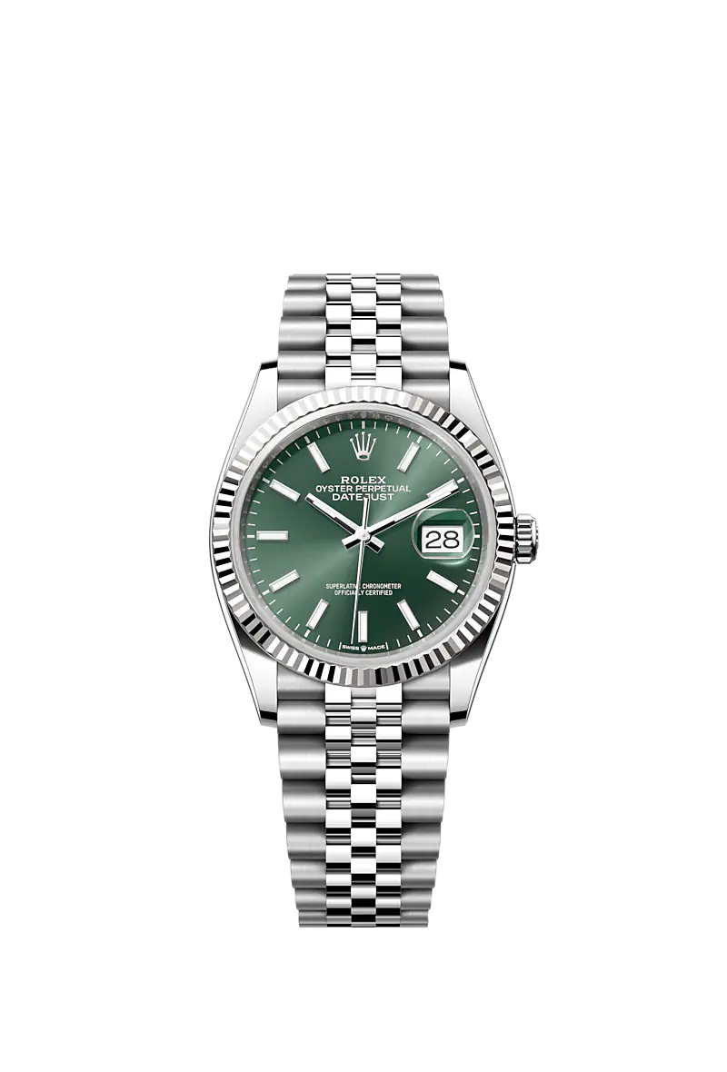 Rolex 126234 Datejust 36 White Rolesor Mint Green Dial Jubilee Bracelet