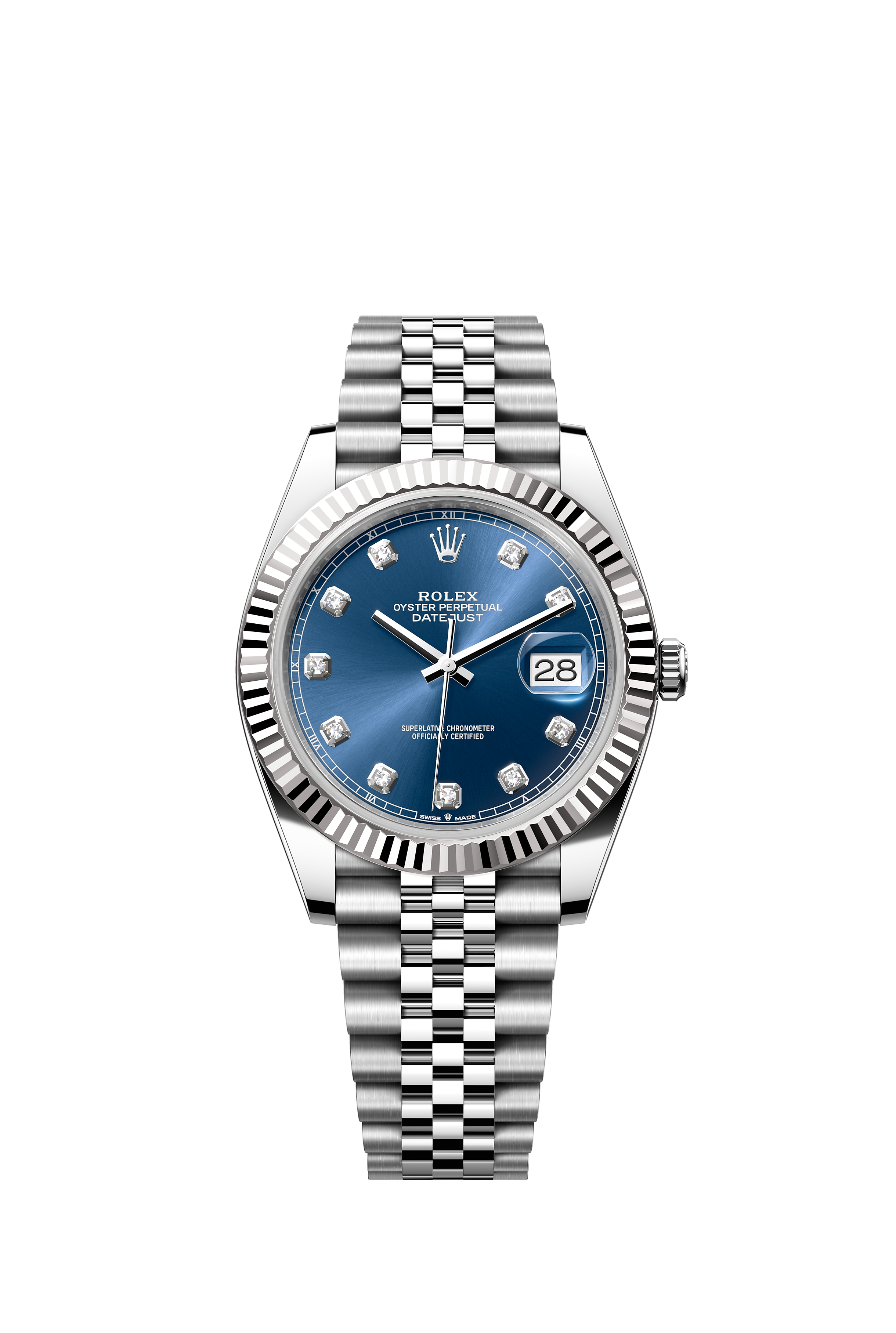Rolex 126334 Datejust 41 White Rolesor Bright Blue Diamond Dial