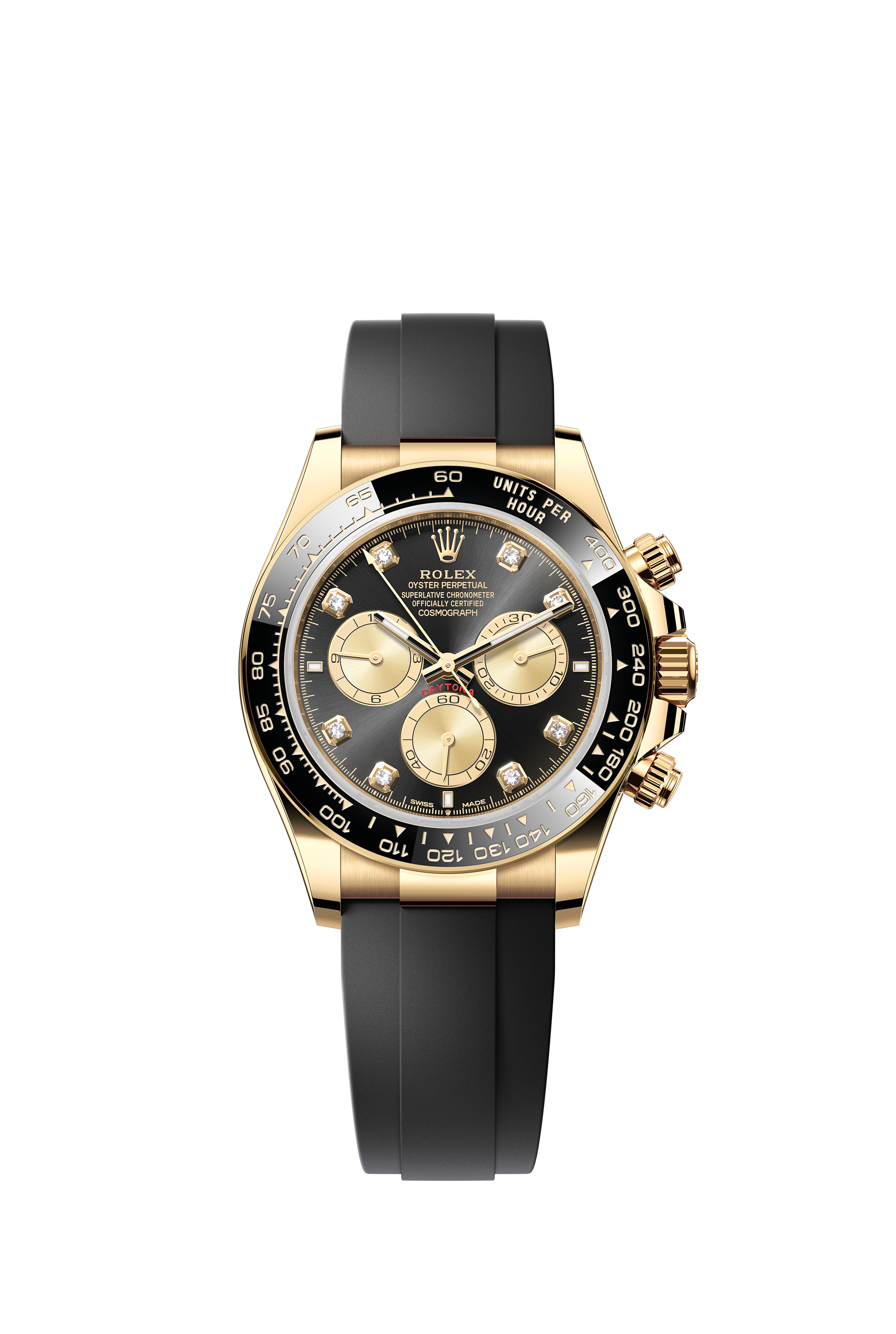 Rolex 126518LN Cosmograph Daytona Yellow Gold Bright Black and Golden Diamond Dial Oysterflex