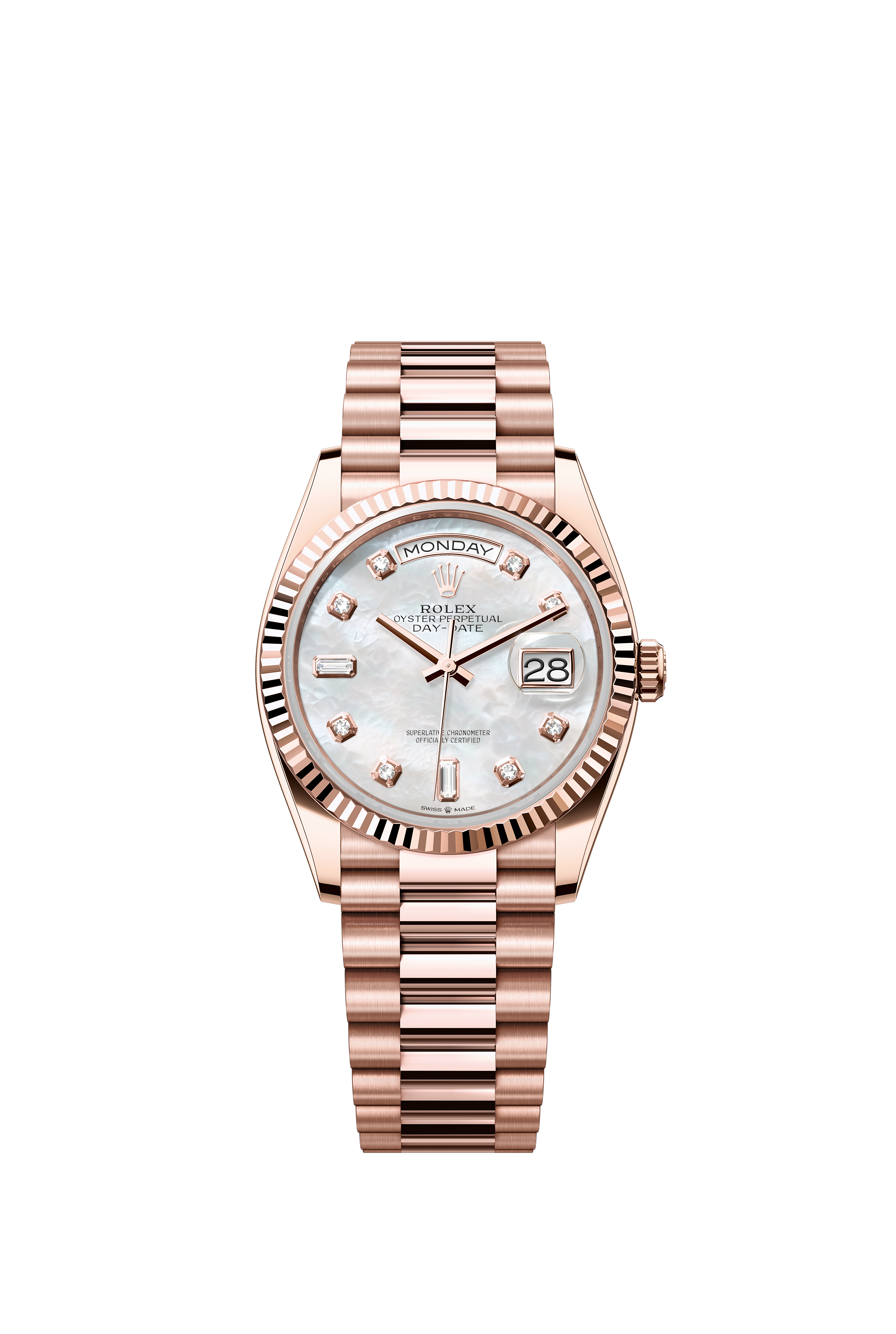 Rolex 128235 Day-Date 36 Everose Gold Mother-of-Pearl Diamond Dial