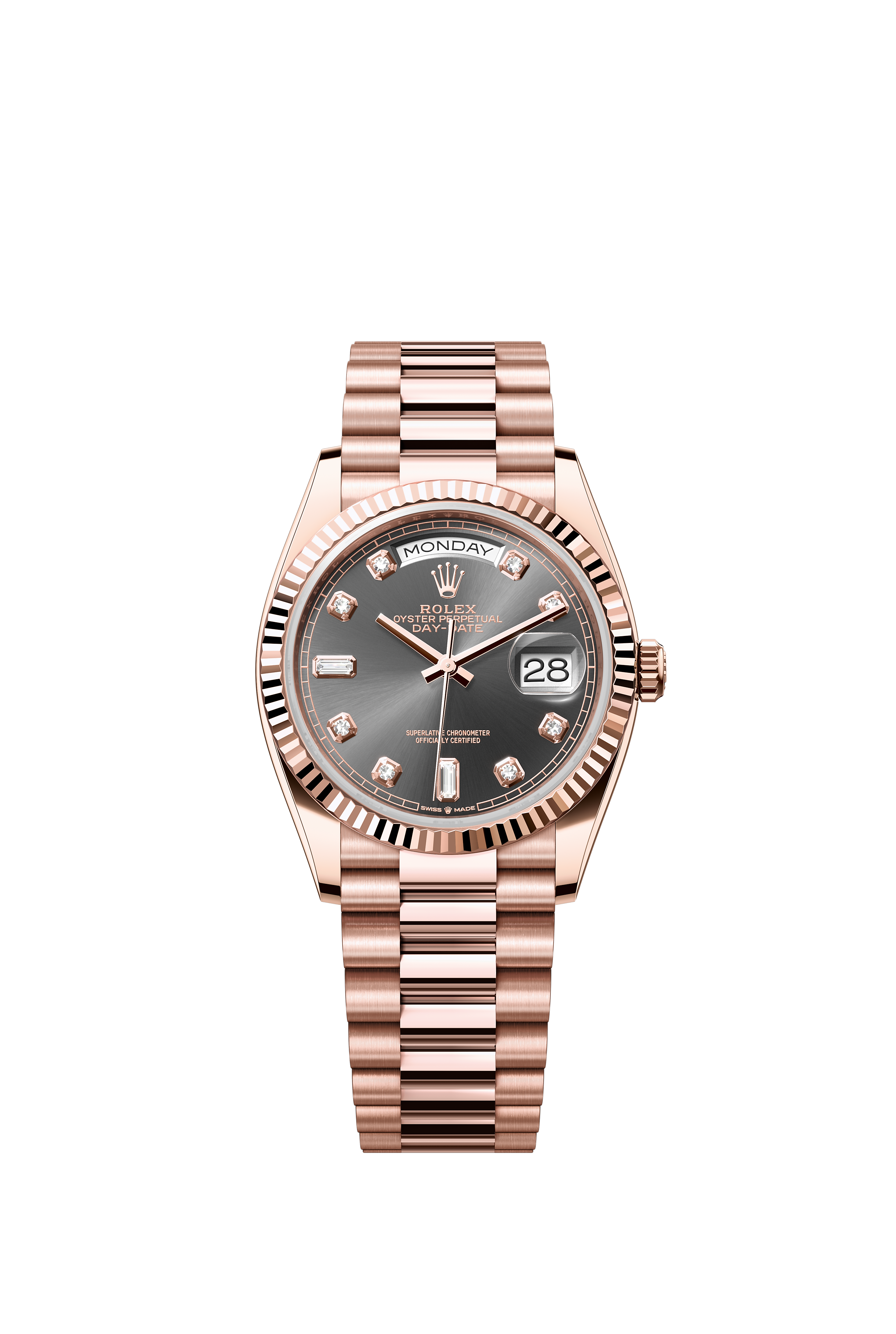 Rolex 128235 Day-Date 36 Everose Gold Slate Diamond Dial