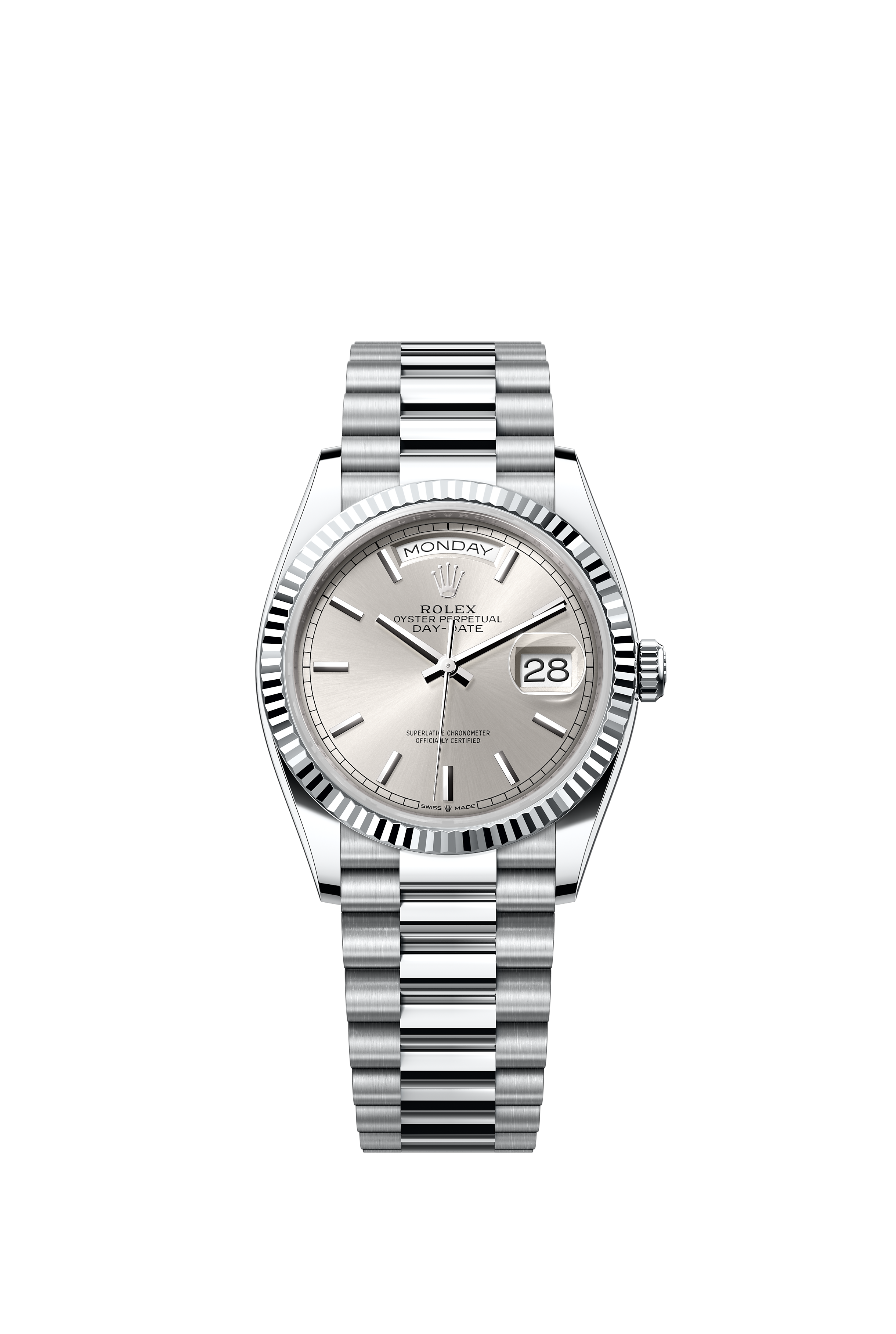 Rolex 128236 Day-Date 36 Platinum Silver Dial