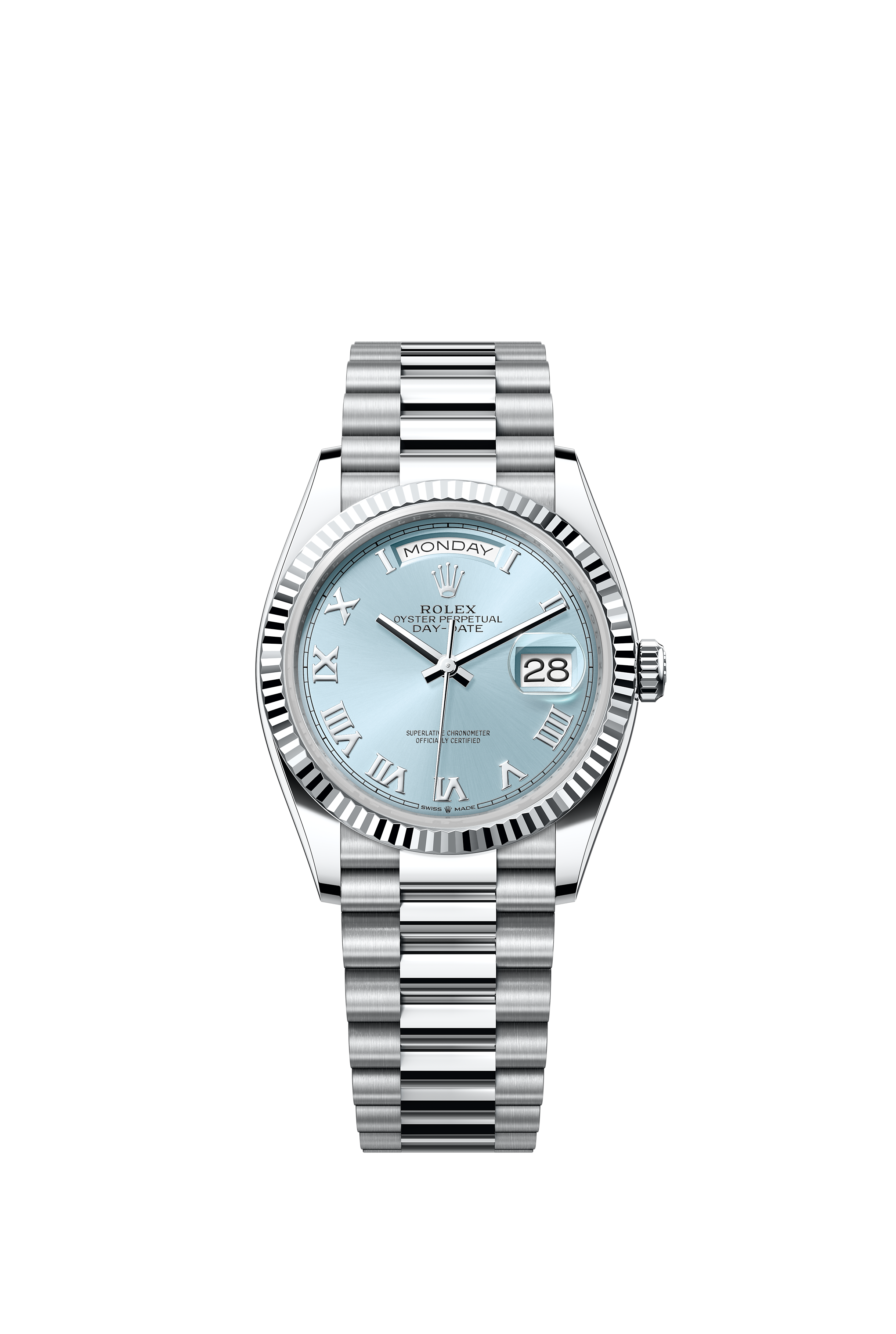 Rolex 128236 Day-Date 36 Platinum Ice Blue Roman Dial