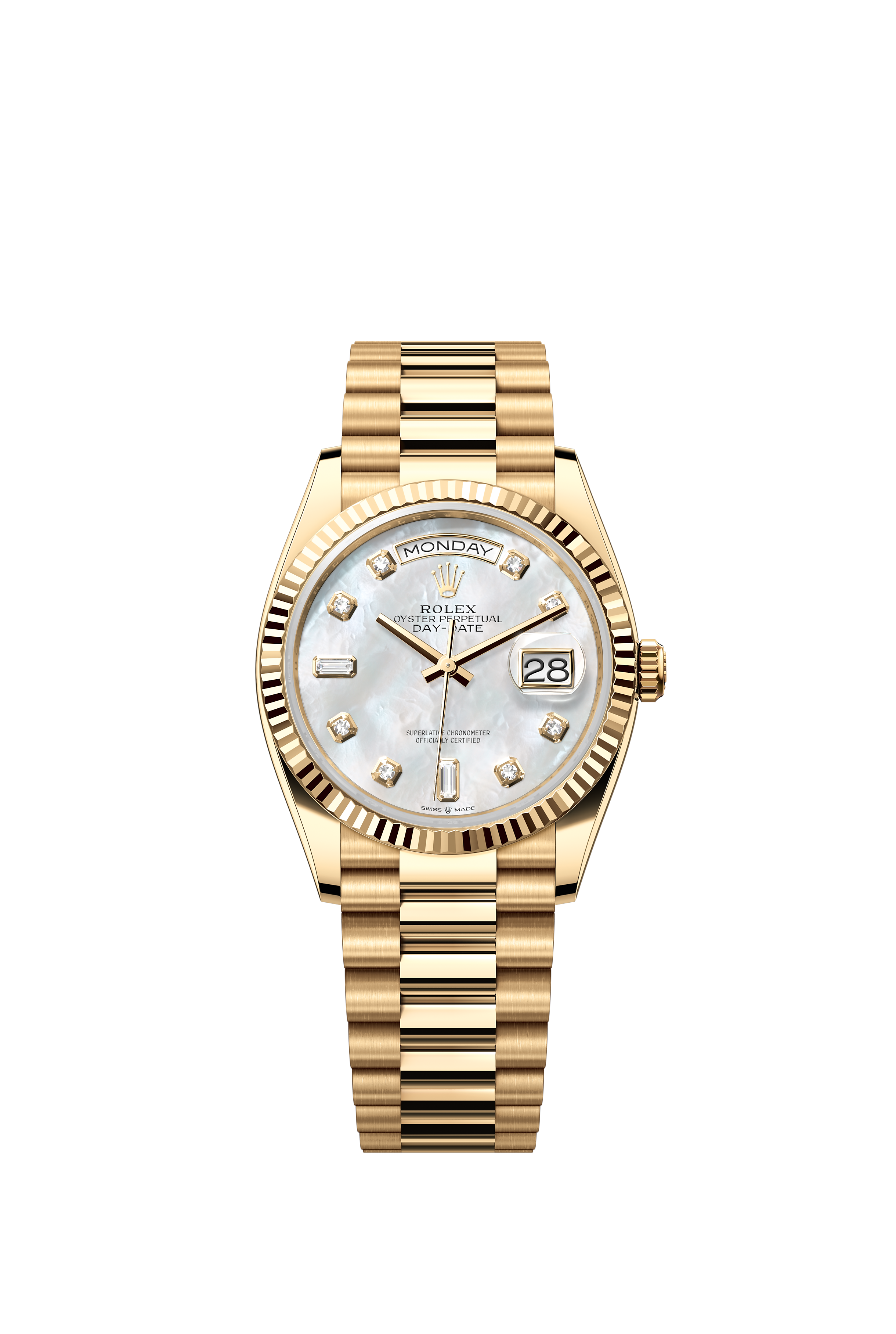 Rolex 128238 Day-Date 36 Yellow Gold Mother-of-Pearl Diamond Dial
