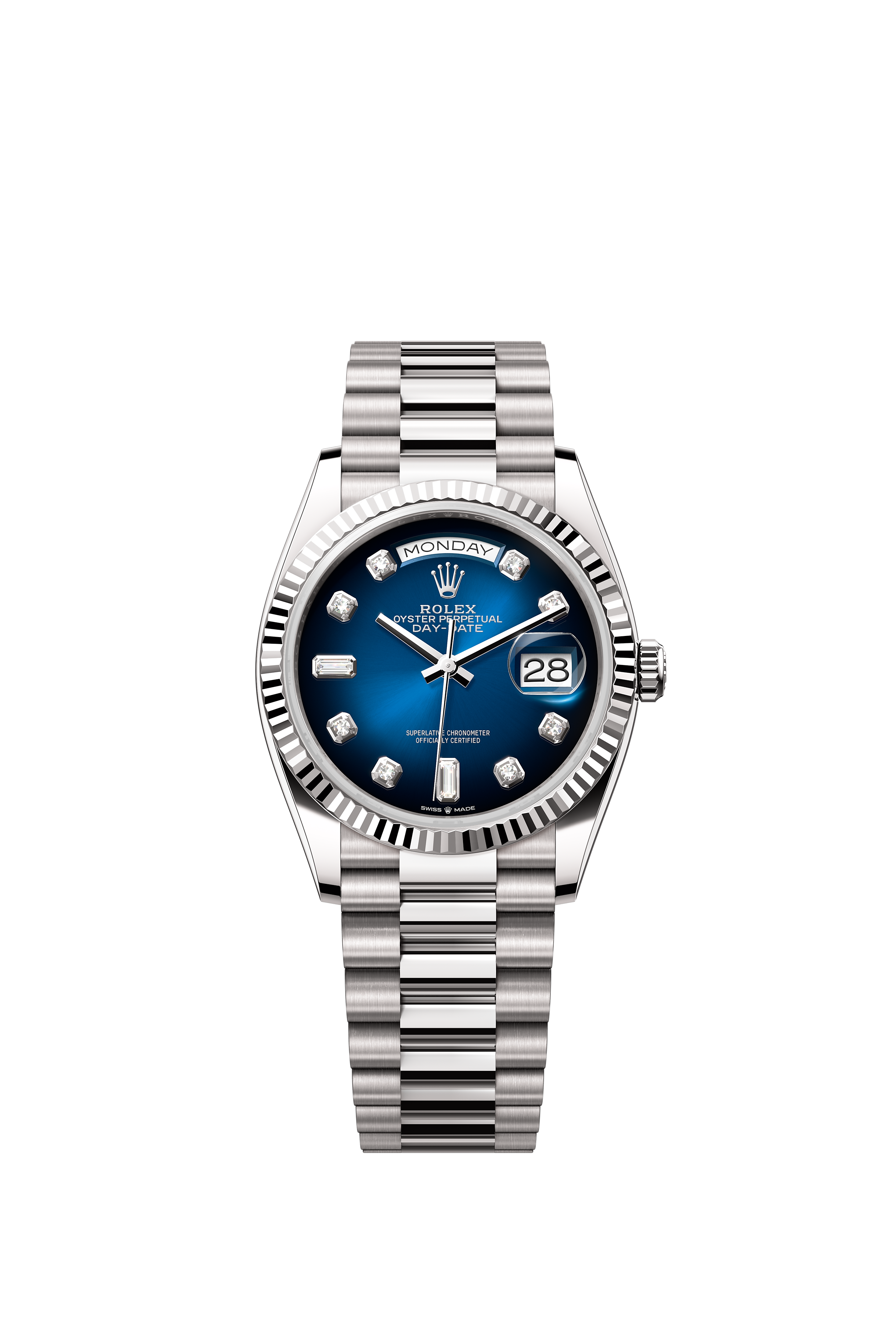 Rolex 128239 Day-Date 36 White Gold Blue Ombré Diamond Dial