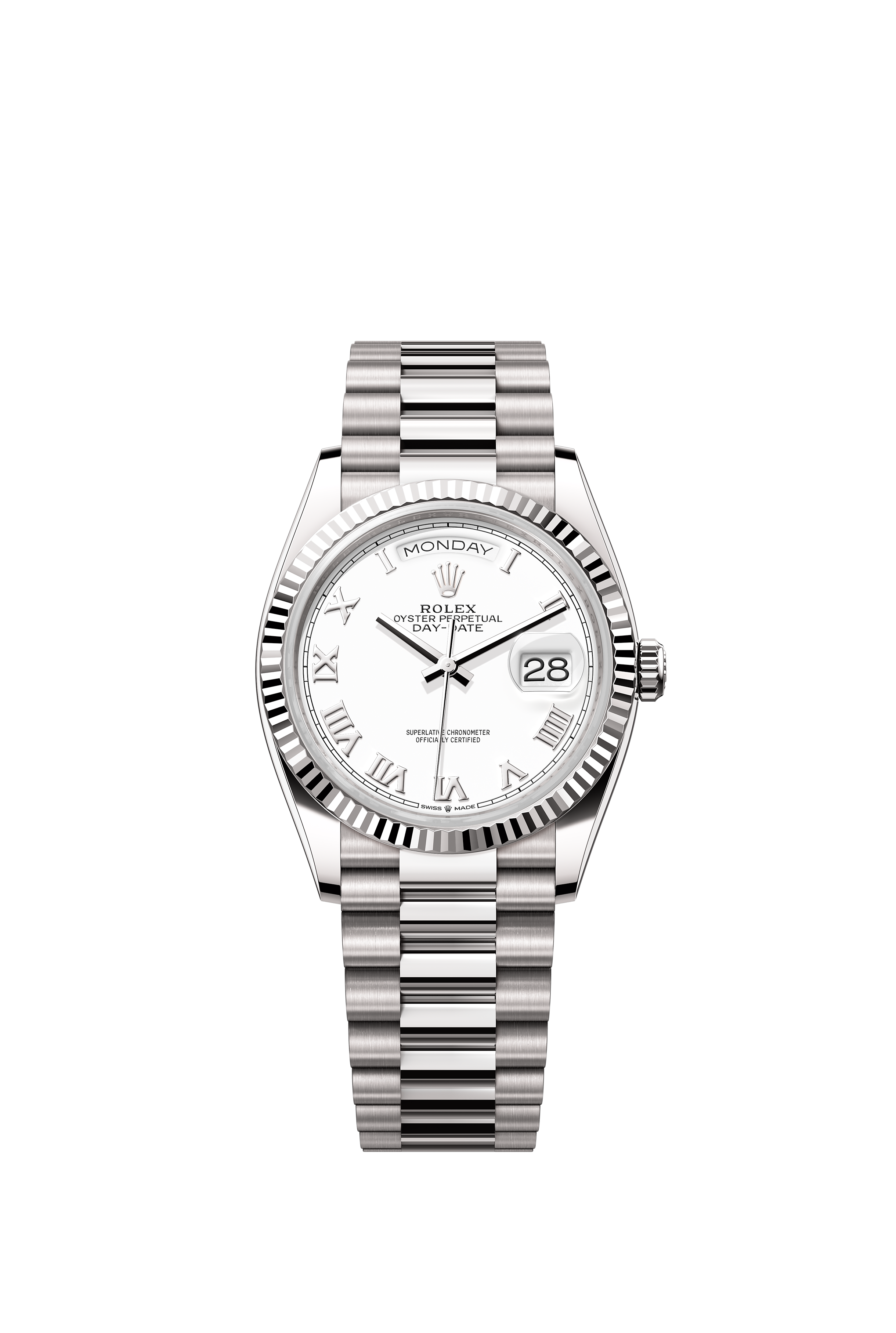 Rolex 128239 Day-Date 36 White Gold White Roman Dial
