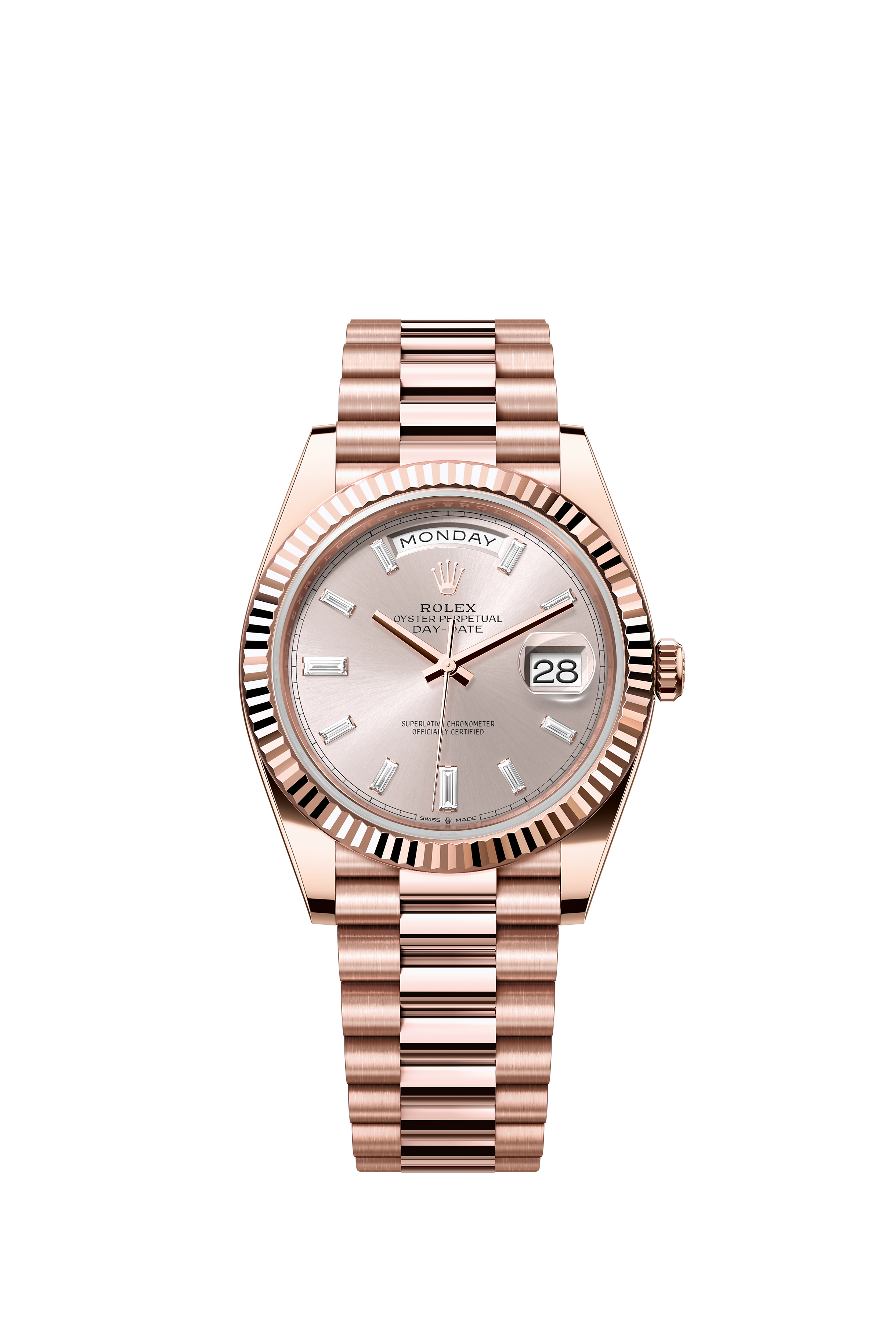Rolex 228235 Day-Date 40 Everose Gold Sundust Baguette Diamond Dial