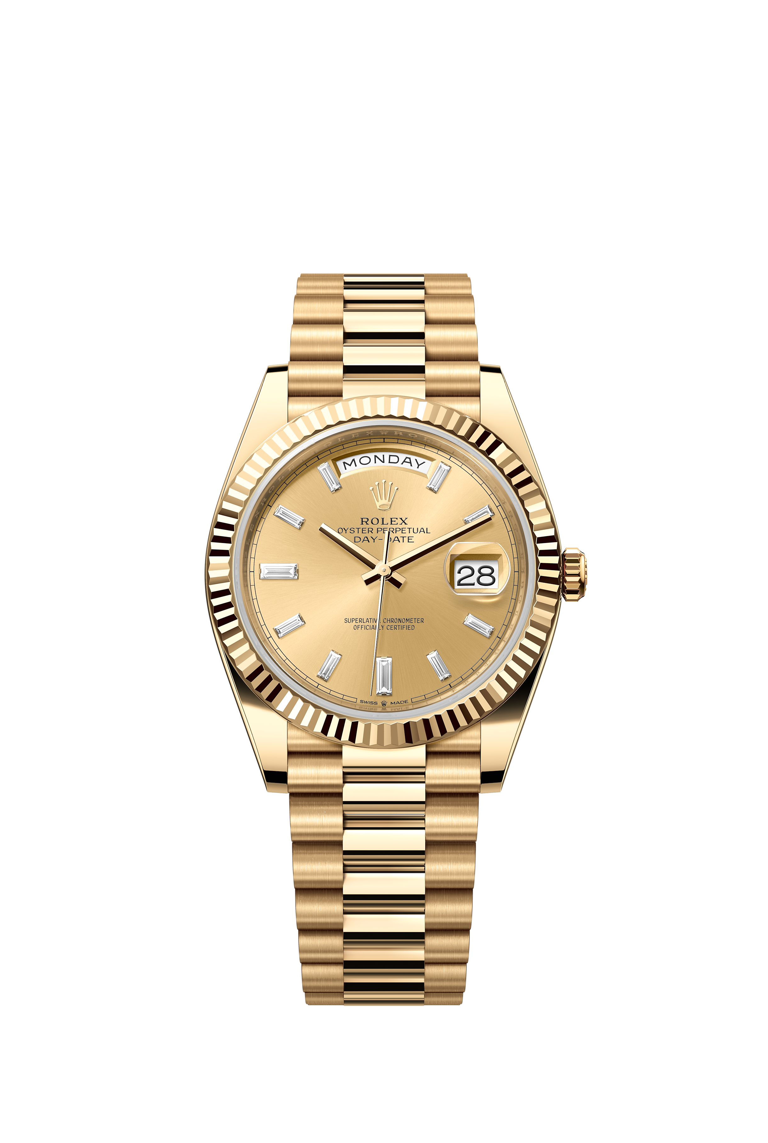 Rolex 228238 Day-Date 40 Yellow Gold Champagne Baguette Diamond Dial