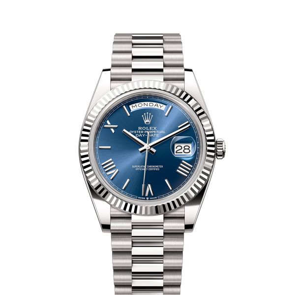 【らむ】 Rolex 228239 Day-Date 40 White Gold Blue Roman Dial – Speak Easy Co