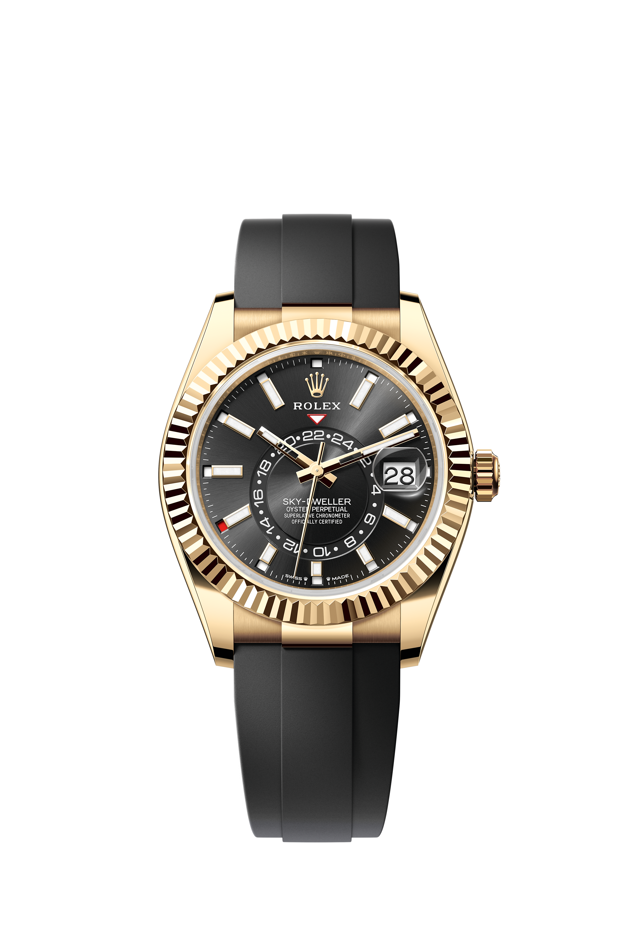 Rolex 336238 Sky-Dweller Yellow Gold Bright Black Dial Oysterflex