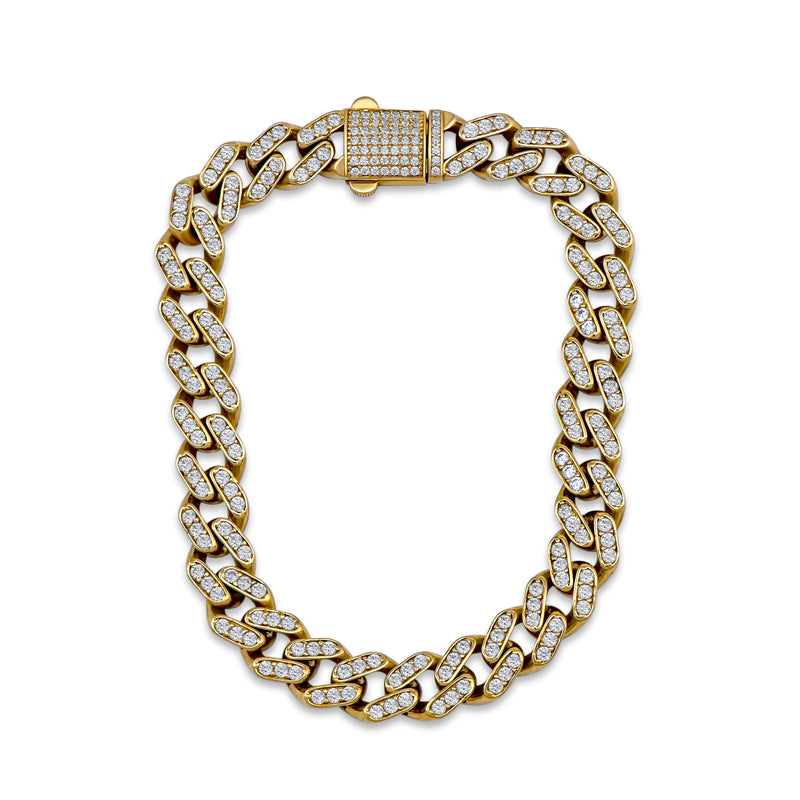 CUBIC ZIRCONIA 10k YELLOW GOLD CUBAN LINK BRACELET