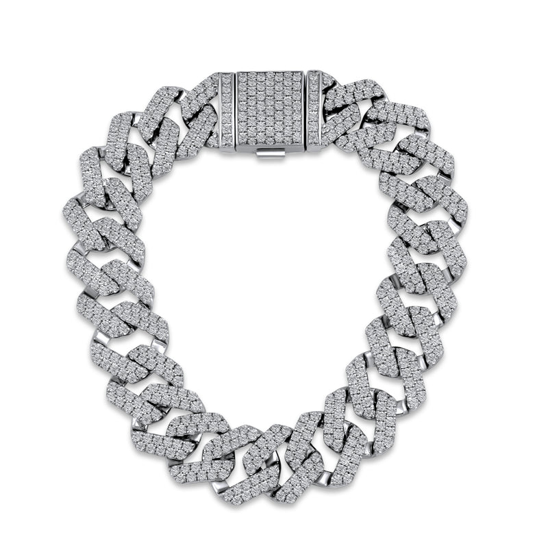 Two-Tone Sterling Silver Cuban and Bead-Link Bracelet | Ross-Simons